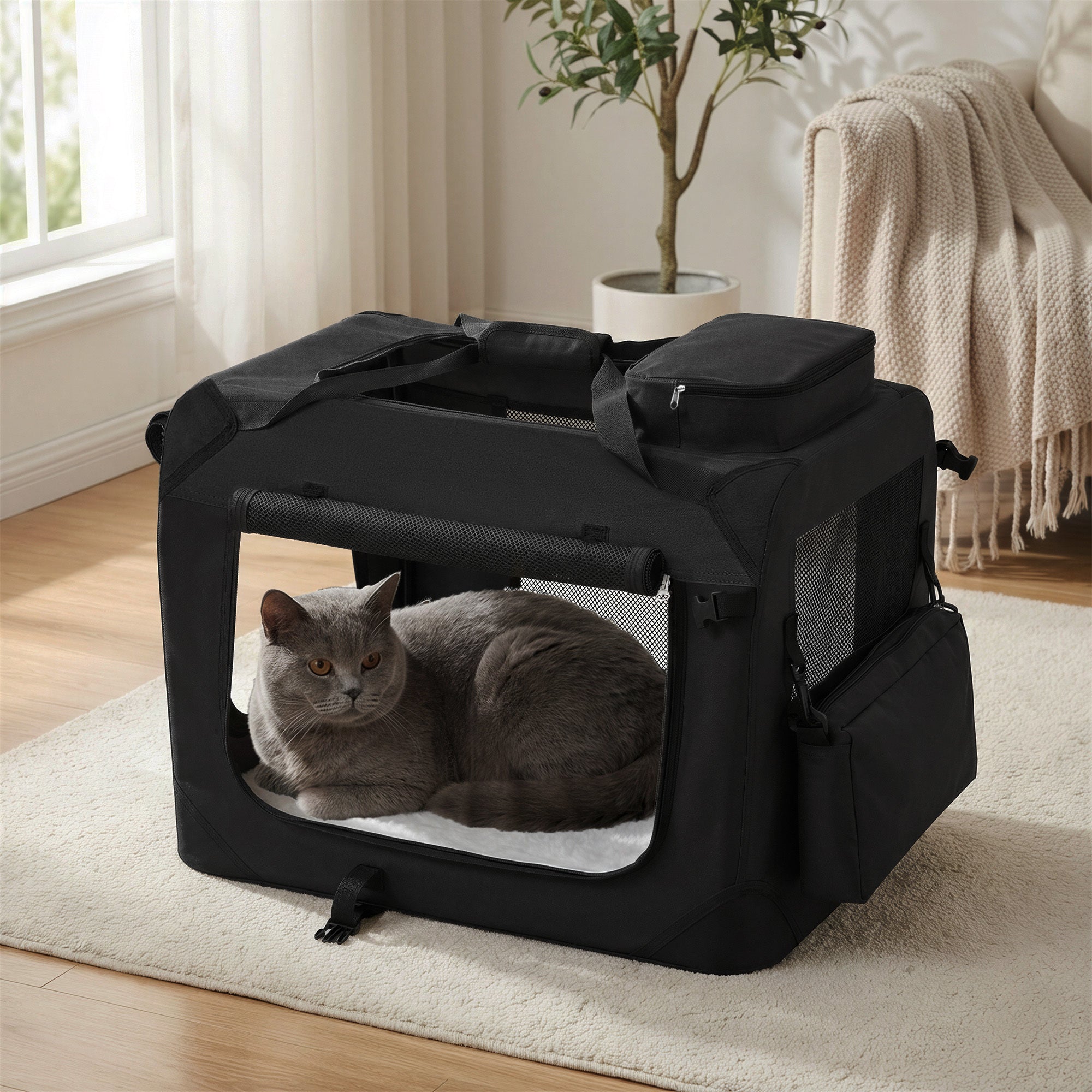 Hundebox, schwarz für Camping und Reisen – Detailansicht 9
