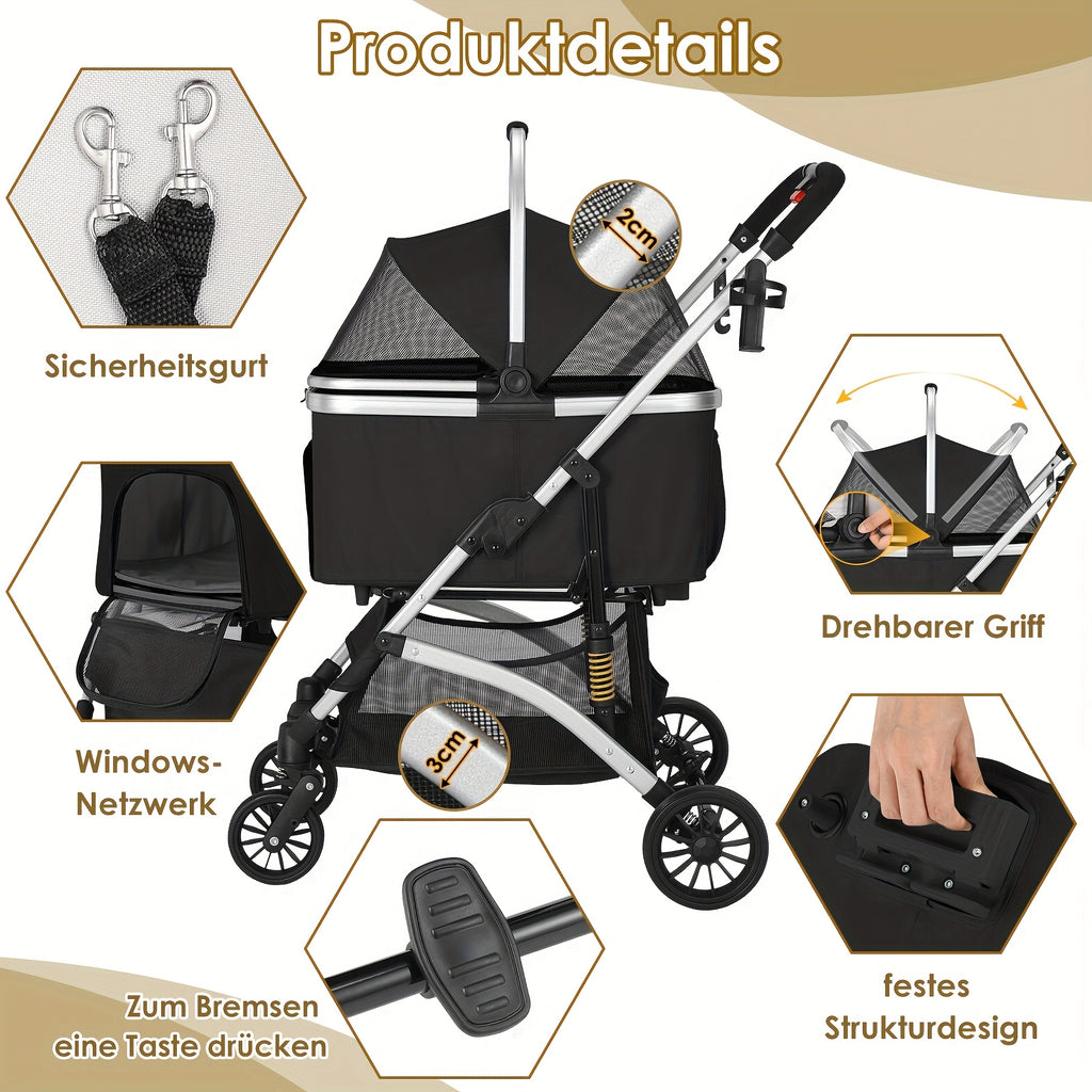 Hundekinderwagen, 360° drehbar für Camping und Reisen – Detailansicht 3
