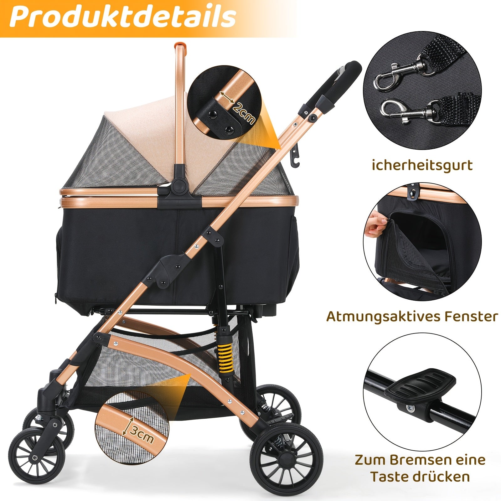 Hundekinderwagen, 360° drehbar für Camping und Reisen – Detailansicht 5