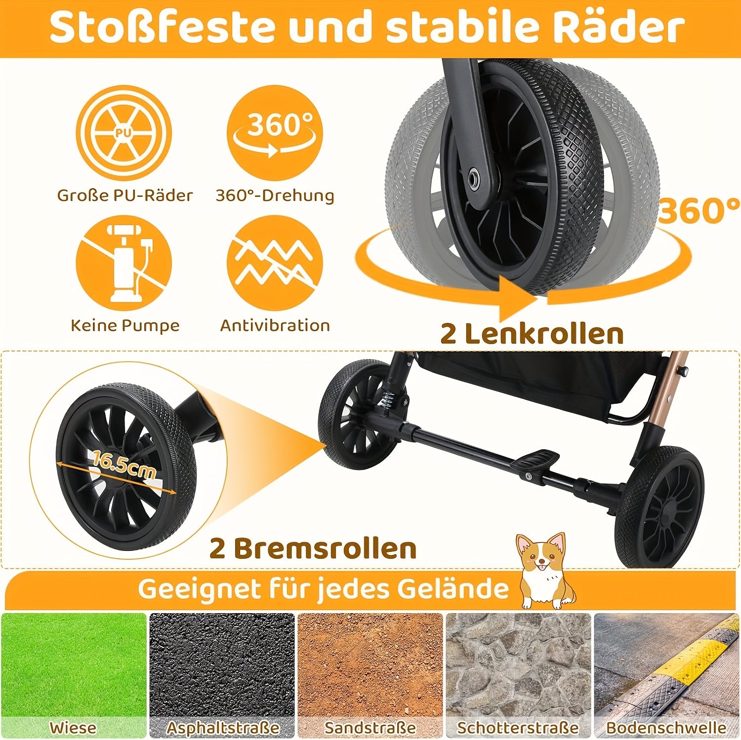Hundekinderwagen, 360° drehbar für Camping und Reisen – Detailansicht 7