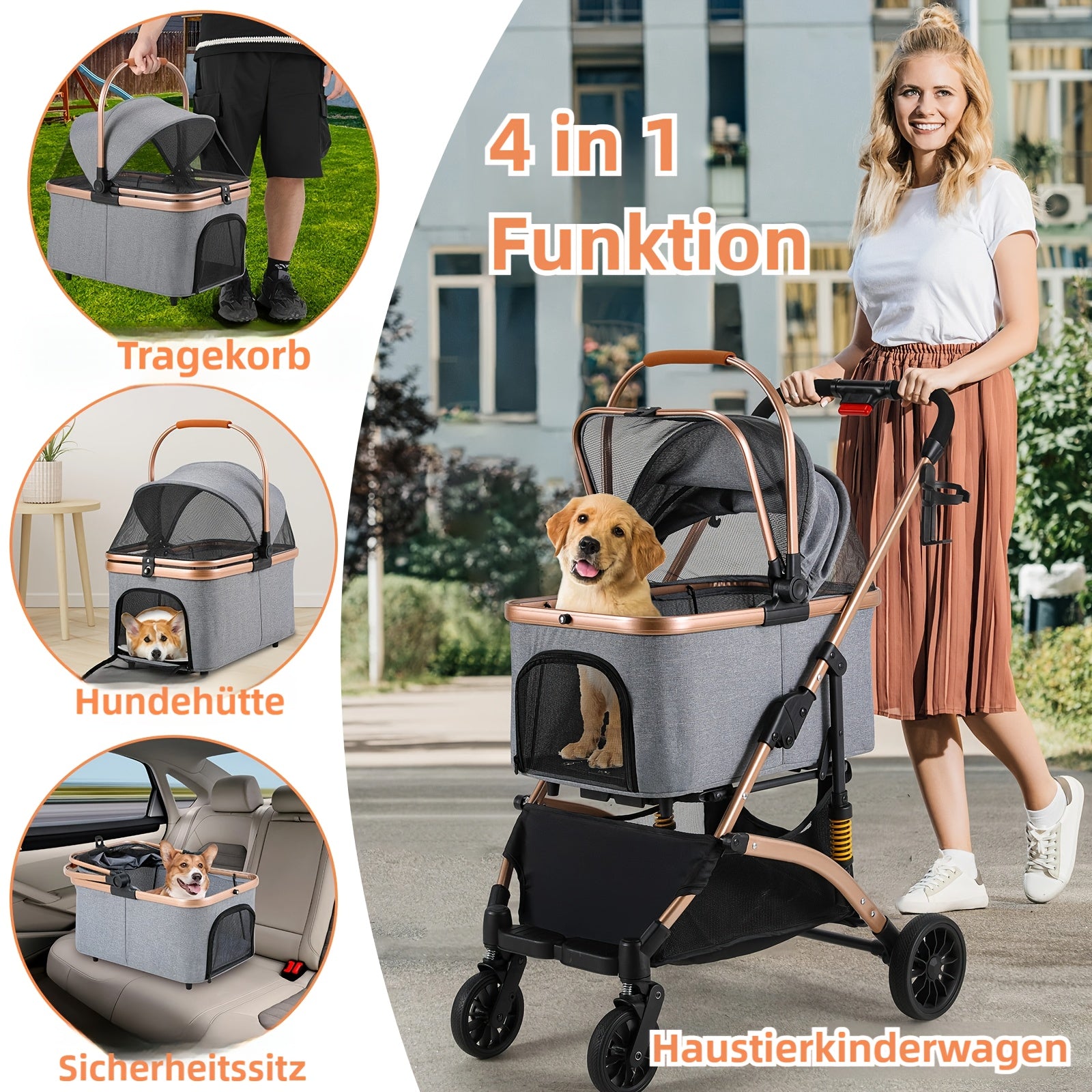 Hundekinderwagen, 360° drehbar für Camping und Reisen – Detailansicht 16