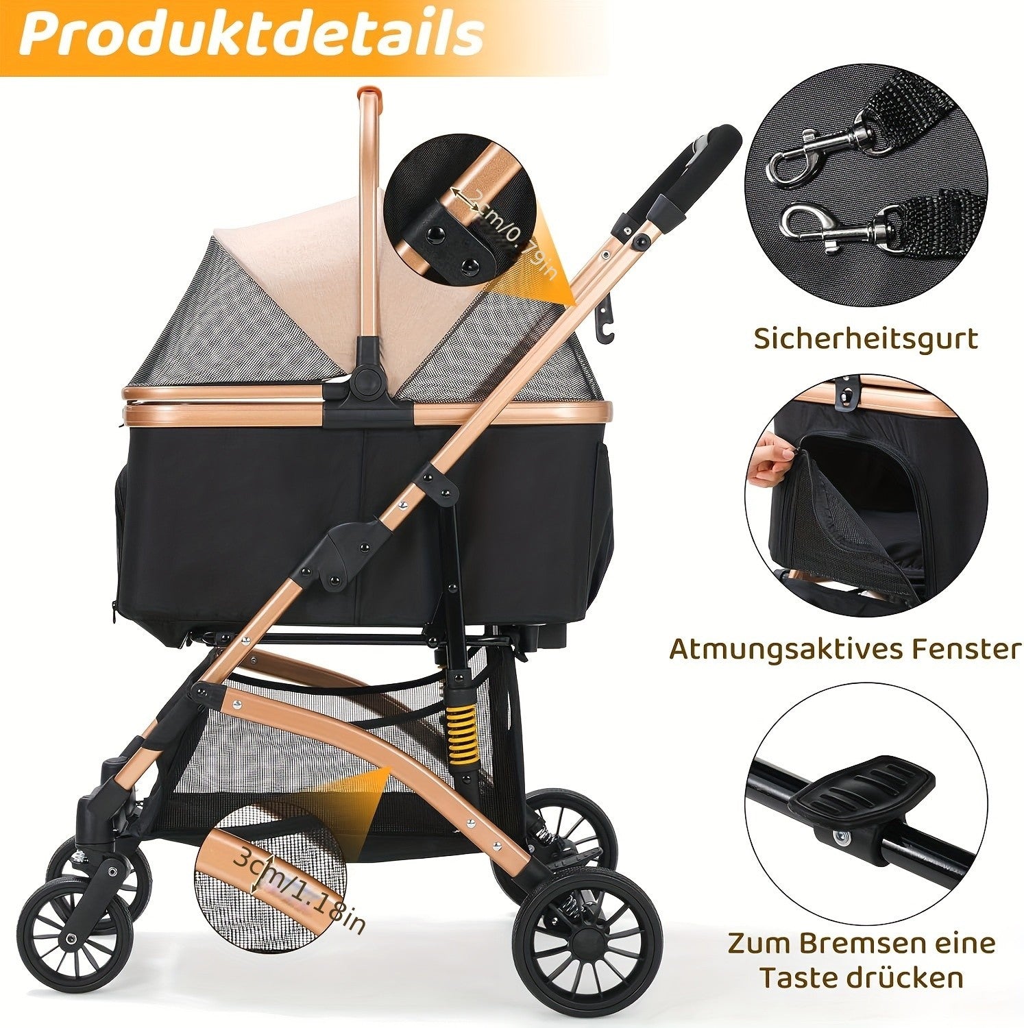 Hundekinderwagen, 360° drehbar für Camping und Reisen – Detailansicht 20