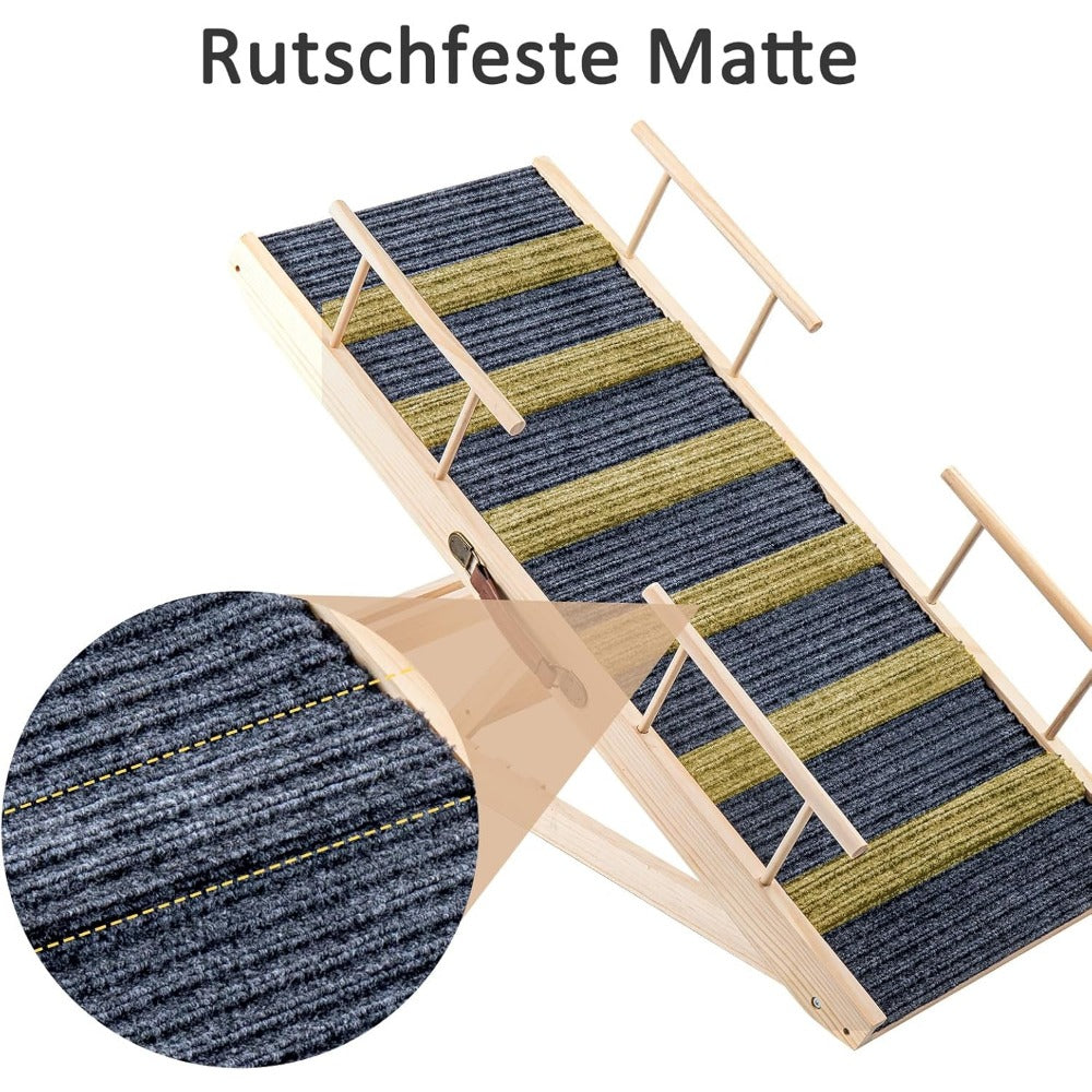 Hunderampe Klappbare Hunderampe aus Holz, Holzfarbe für Zuhause und Haustiere – Detailansicht 3