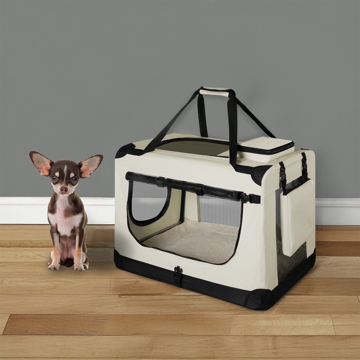 Hundetransportbox, dunkelgrau für Haustiere und Zuhause – Detailansicht 5