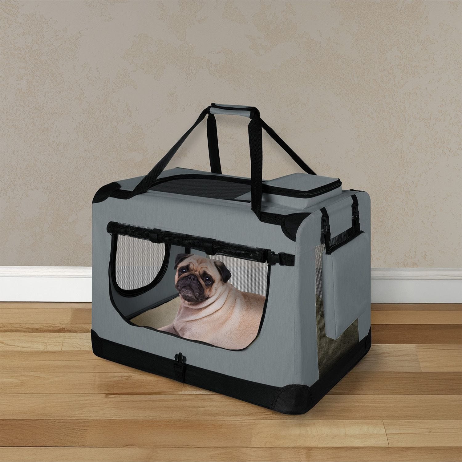 Hundetransportbox, dunkelgrau für Haustiere und Zuhause – Detailansicht 7