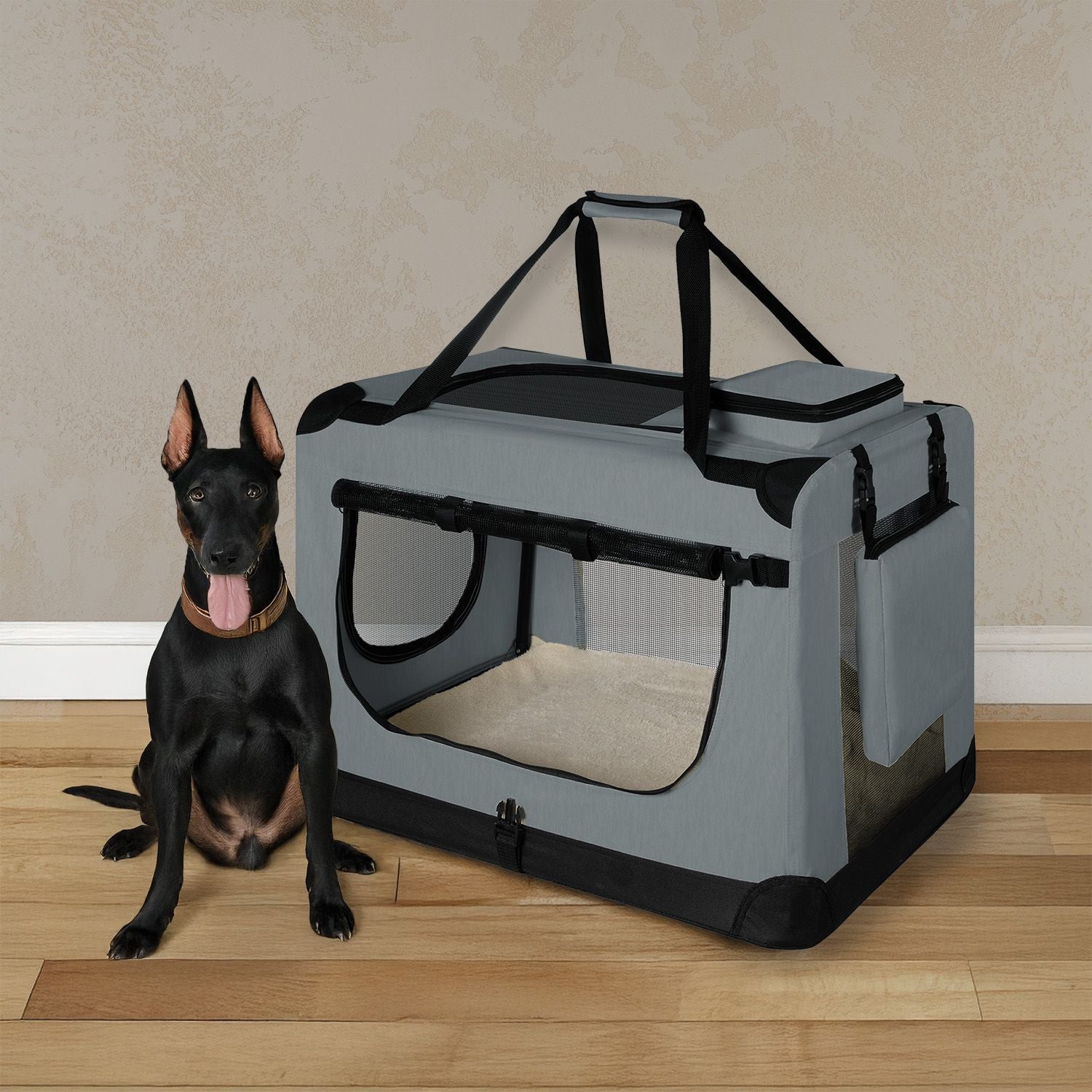Hundetransportbox, dunkelgrau für Haustiere und Zuhause – Detailansicht 14