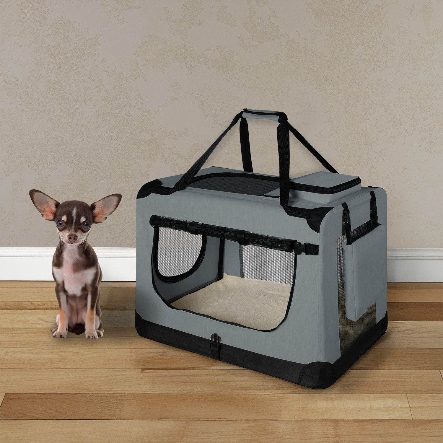 Hundetransportbox, dunkelgrau für Haustiere und Zuhause – Detailansicht 25