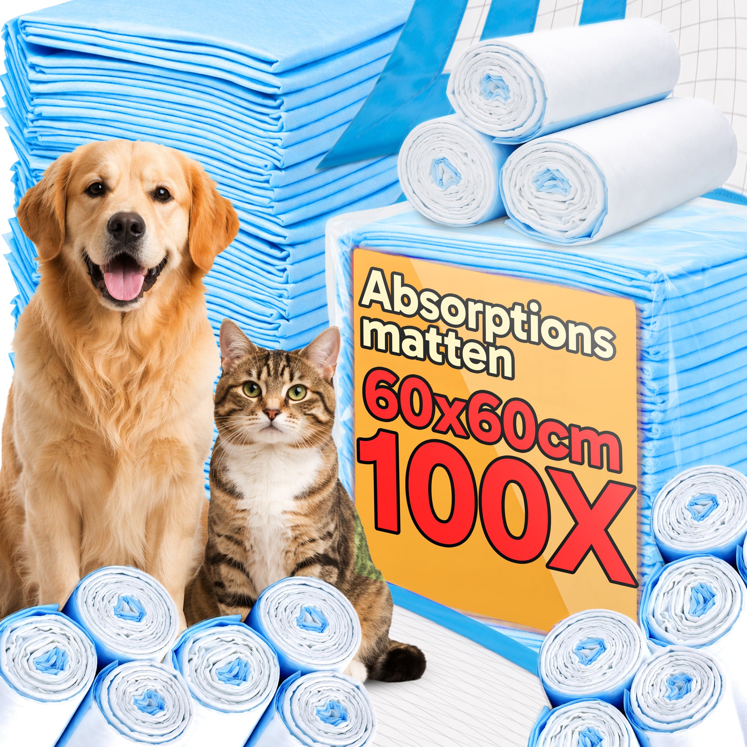 Hygiene-Bettunterlagen, 100 Stück für Zuhause und Vorratsraum – Hauptansicht