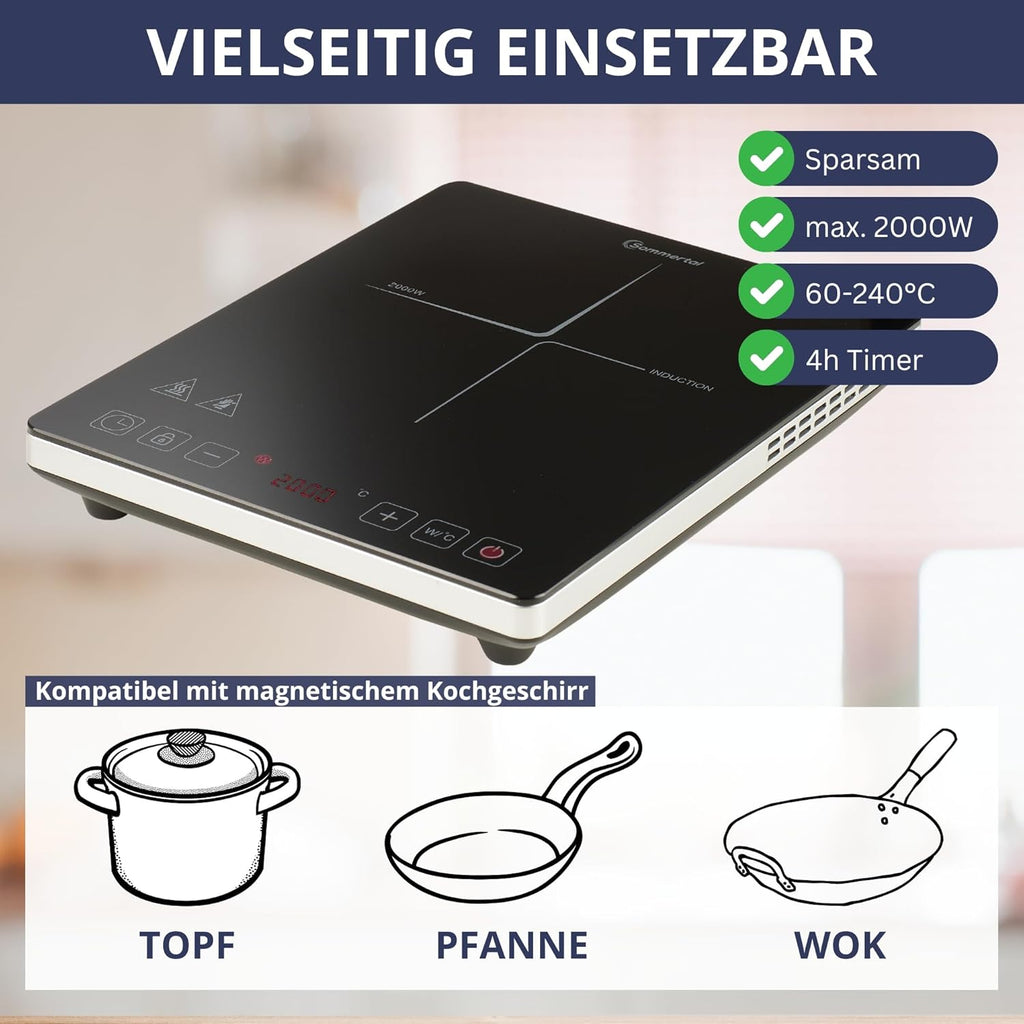 Induktionskochplatte, 2000 W für Alltag und Zuhause – Detailansicht 6