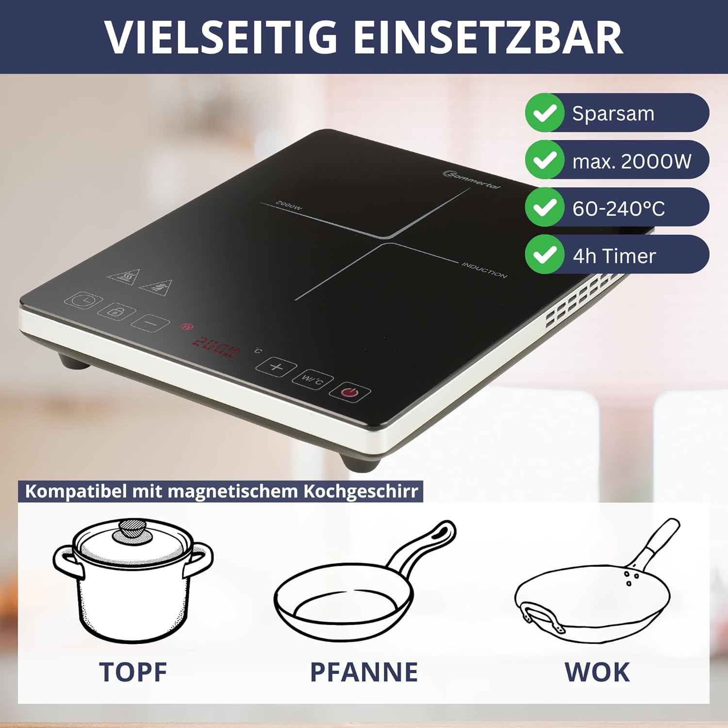 Induktionskochplatte, 2000 W für Alltag und Zuhause – Detailansicht 6