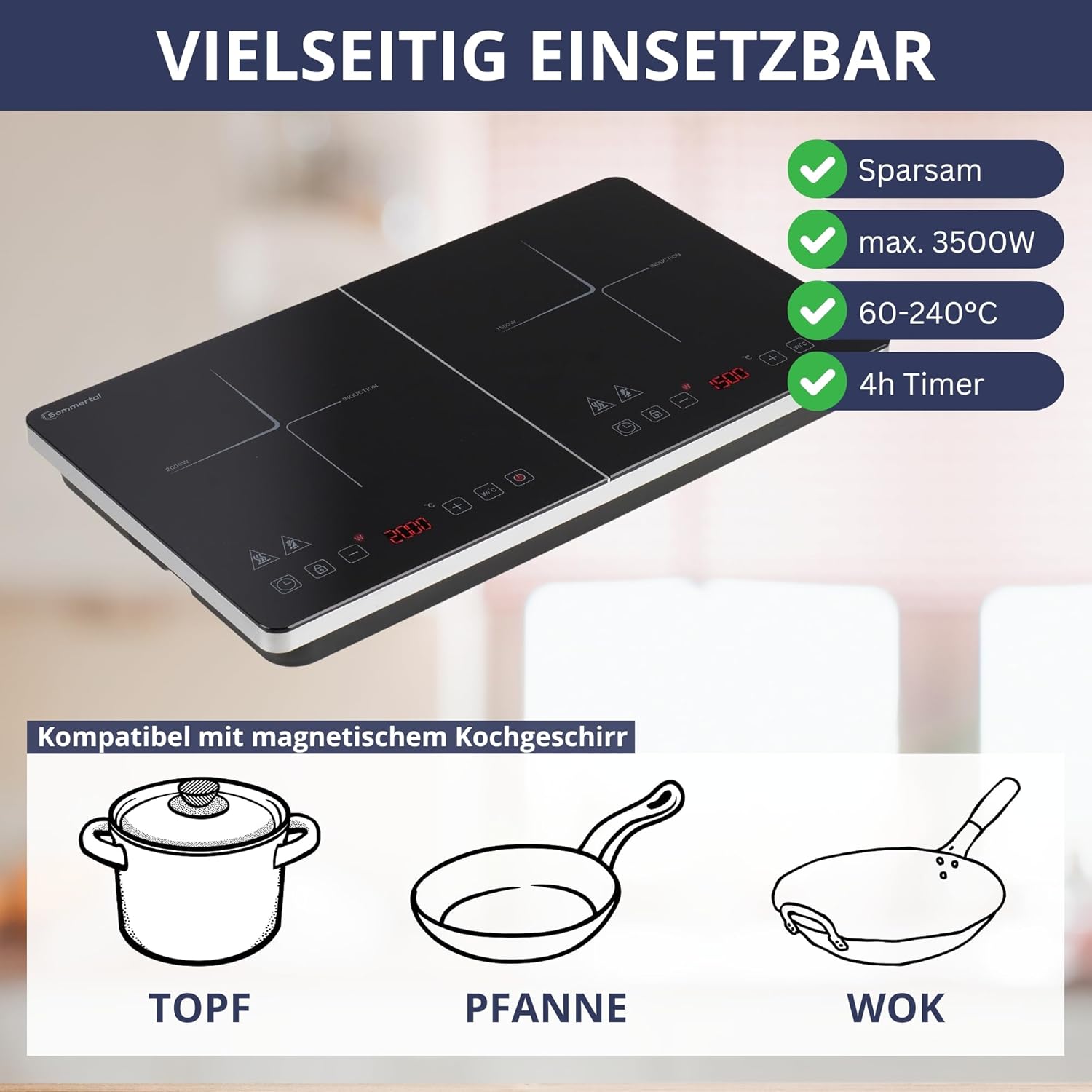 Induktionskochplatte, Doppel-Kochplatten für Schlafzimmer und Bett – Detailansicht 4