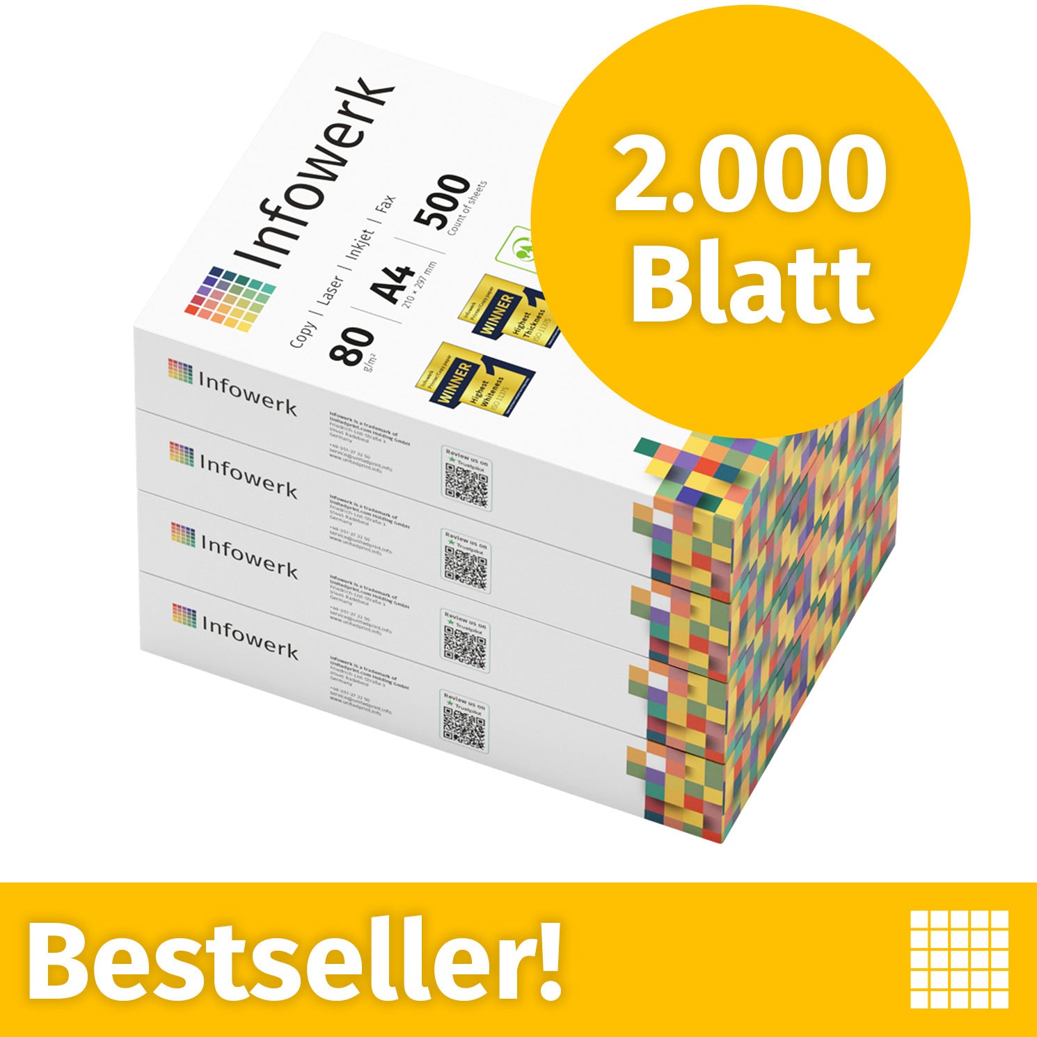 Infowerk Druckerpapier Kopierpapier, 4 x 500 für Alltag und Zuhause – Hauptansicht