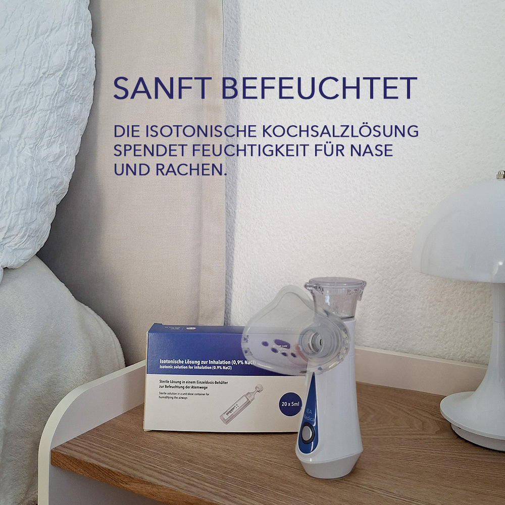 Inhalationskochsalzlösung, Isotonische Kochsalzlösung 0 für Inhalation, Sanfte Inhalationslösung und Alltag – Detailansicht
