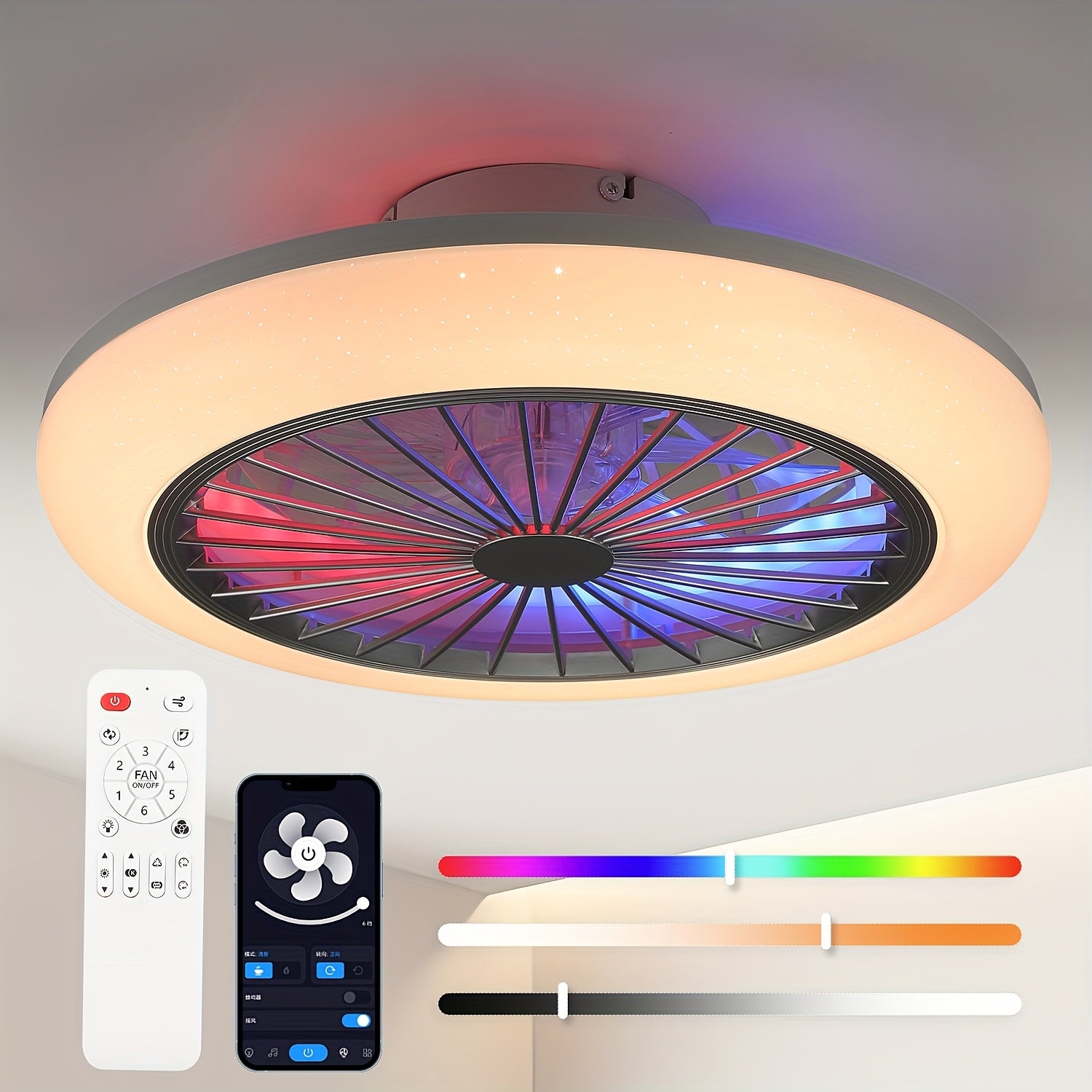 Intelligente Deckenventilator-Leuchte, 50W für Schlafzimmer und Bett – Detailansicht 5