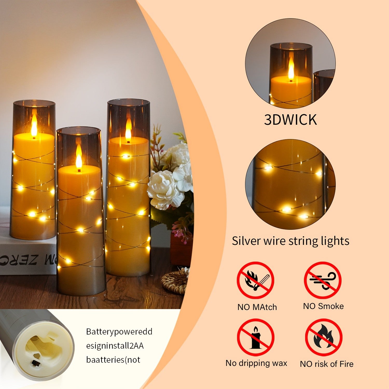 JINYANIA 5er-Pack Flammenlose LED-Kerzen, LED-Beleuchtung für Schlafzimmer und Bett – Detailansicht 11