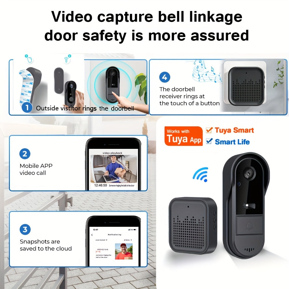 Kabellose Wi-Fi Video Türklingel Kamera, Schwarz für Zuhause und Alltag – Detailansicht 4