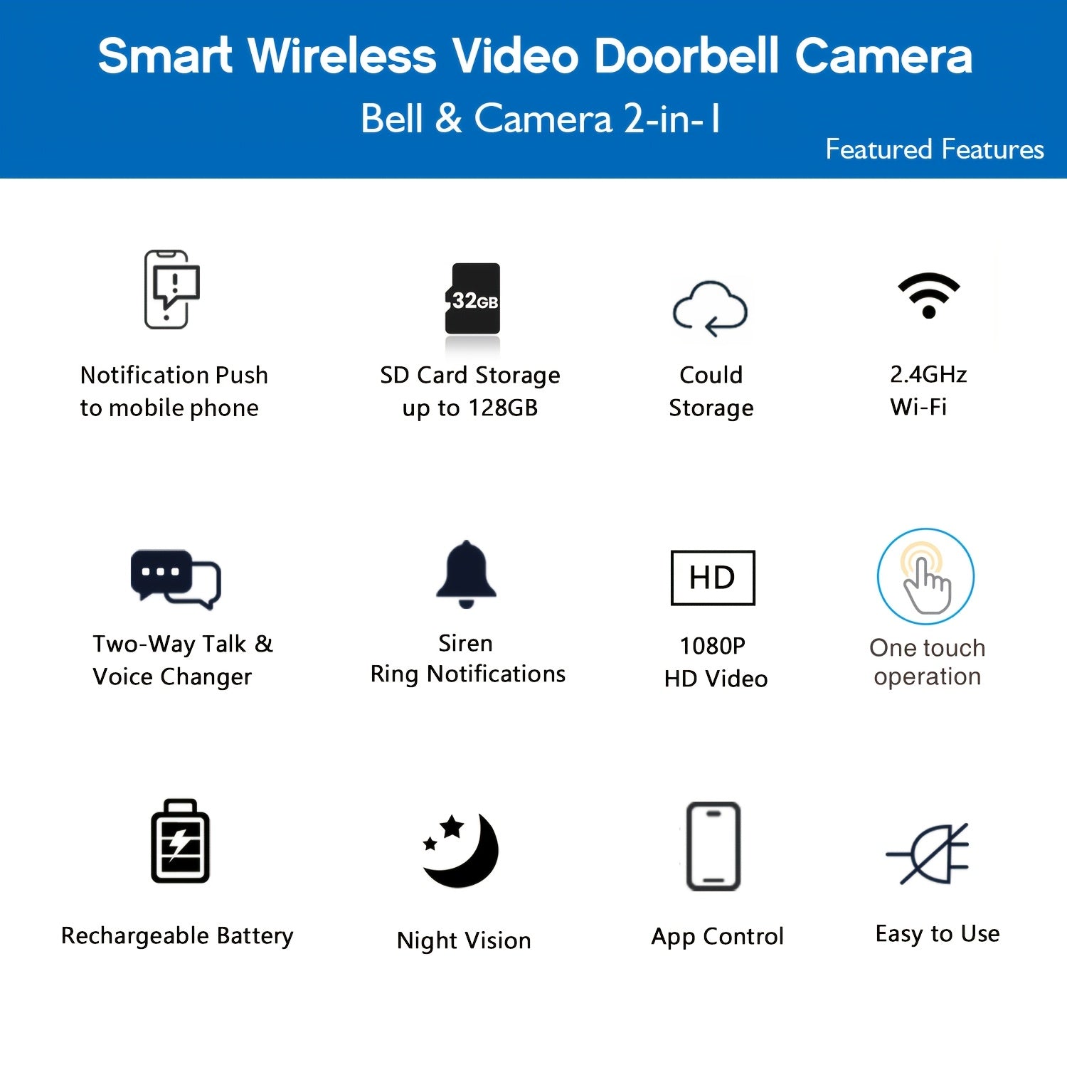 Kabellose Wi-Fi Video Türklingel Kamera, Schwarz für Zuhause und Alltag – Detailansicht 10