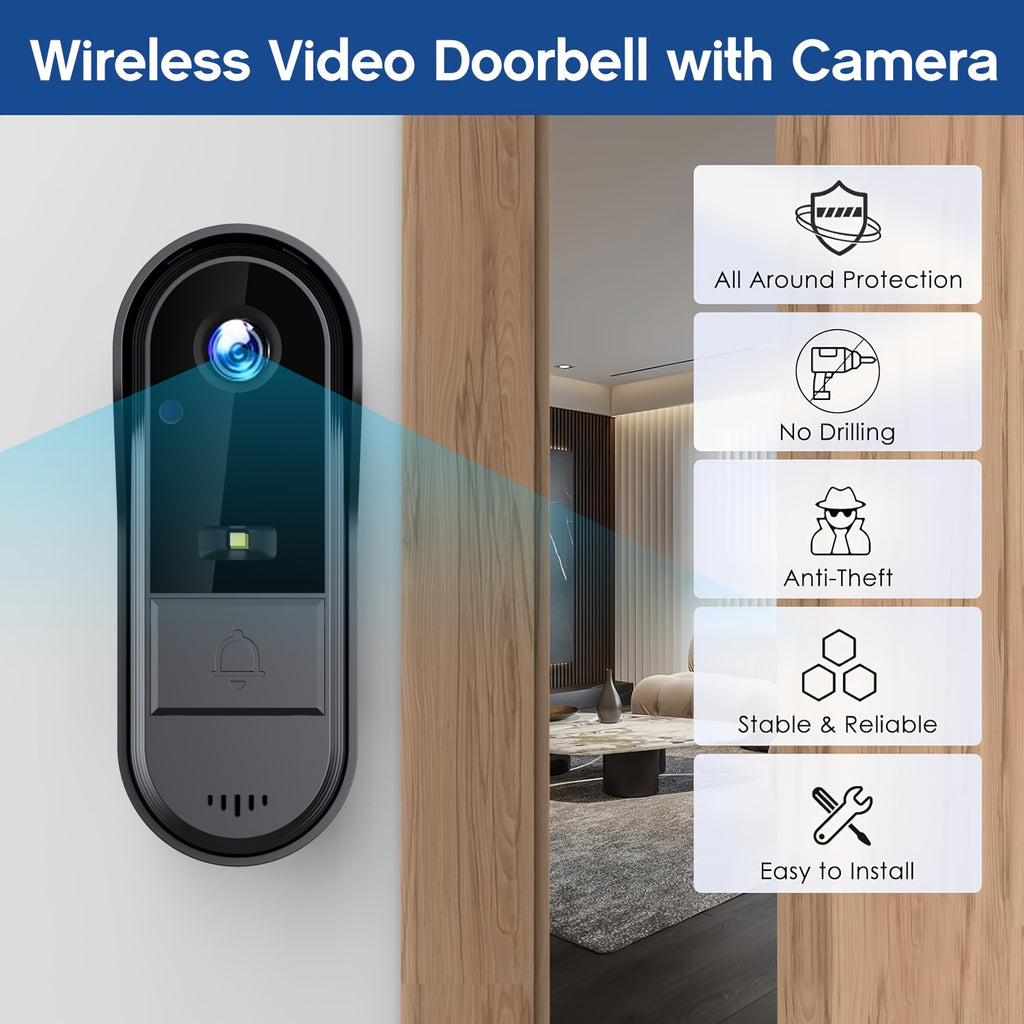 Kabellose Wi-Fi Video Türklingel Kamera, Schwarz für Zuhause und Alltag – Detailansicht 15
