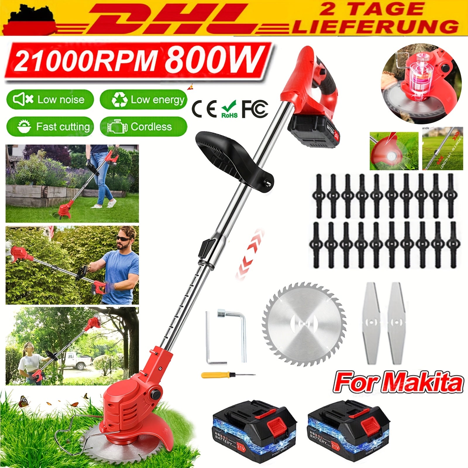 Kabelloser Unkrauttrimmer, 21V für Garten und Terrasse – Hauptansicht