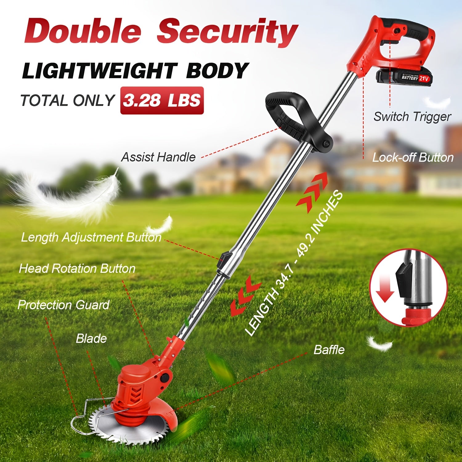 Kabelloser Unkrauttrimmer, 21V für Garten und Terrasse – Detailansicht 3
