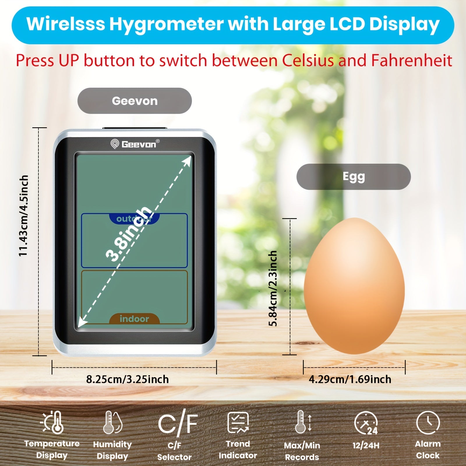 Kabelloses Digitales Thermometer & Hygrometer, Schwarz für Alltag und Zuhause – Detailansicht 2