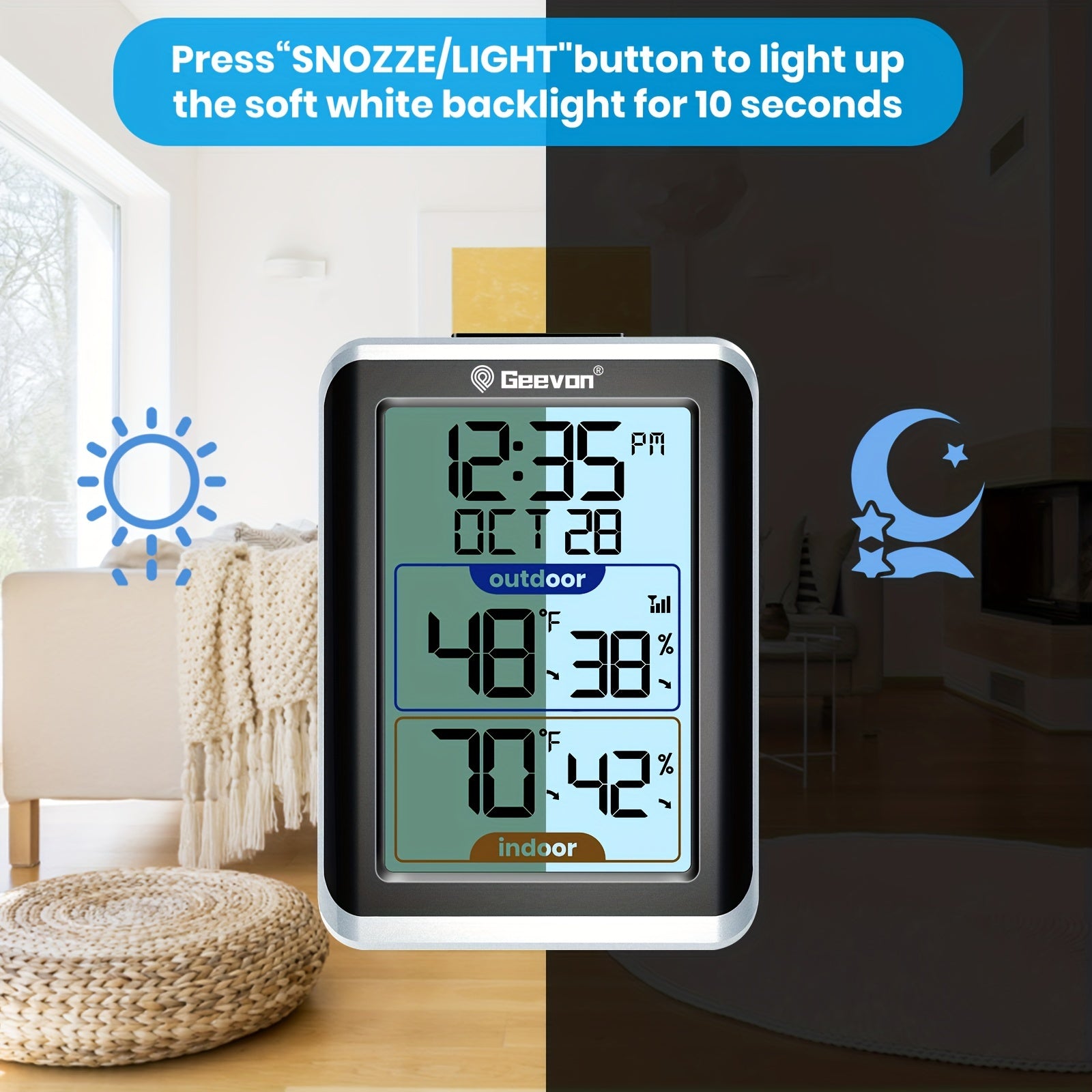 Kabelloses Digitales Thermometer & Hygrometer, Schwarz für Alltag und Zuhause – Detailansicht 4