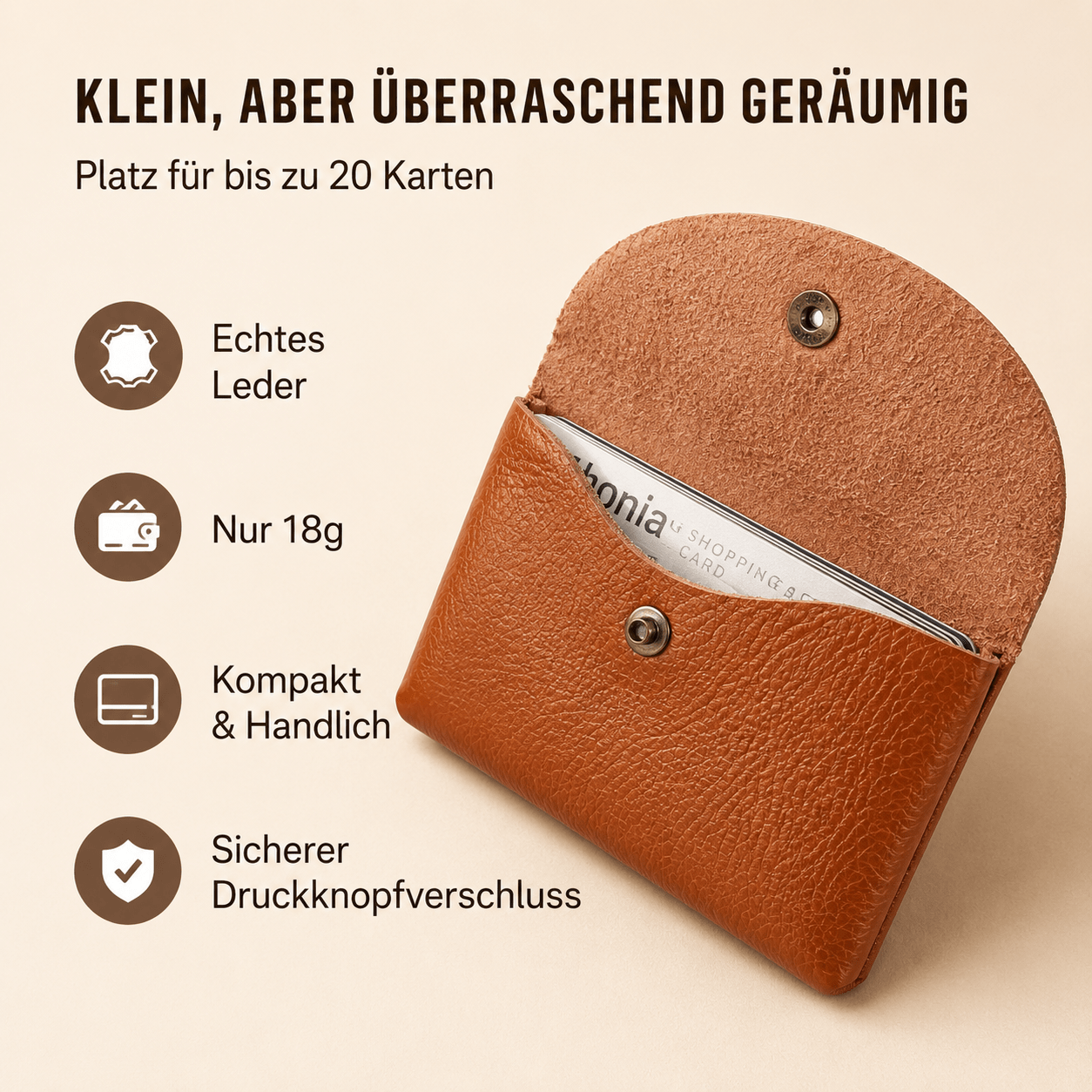 Kartenetui aus hochwertigem Echtleder, Schwarz für bis zu 20 Karten Leicht und Alltag – Detailansicht 9