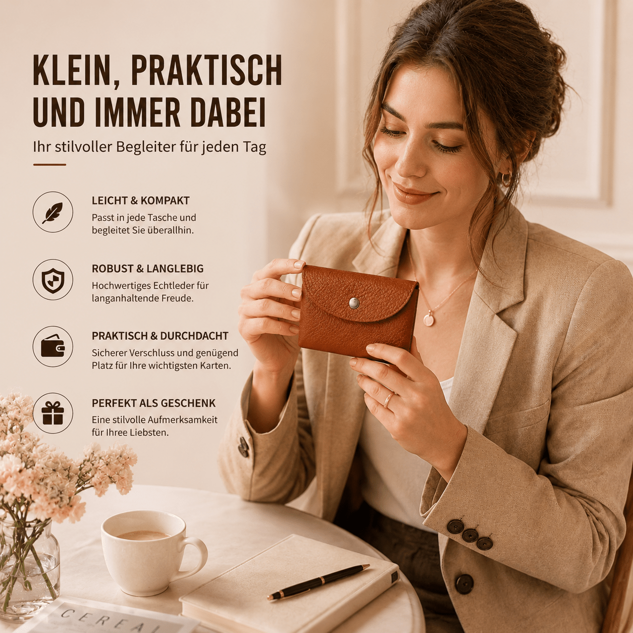 Kartenetui aus hochwertigem Echtleder, Schwarz für bis zu 20 Karten Leicht und Alltag – Detailansicht 24