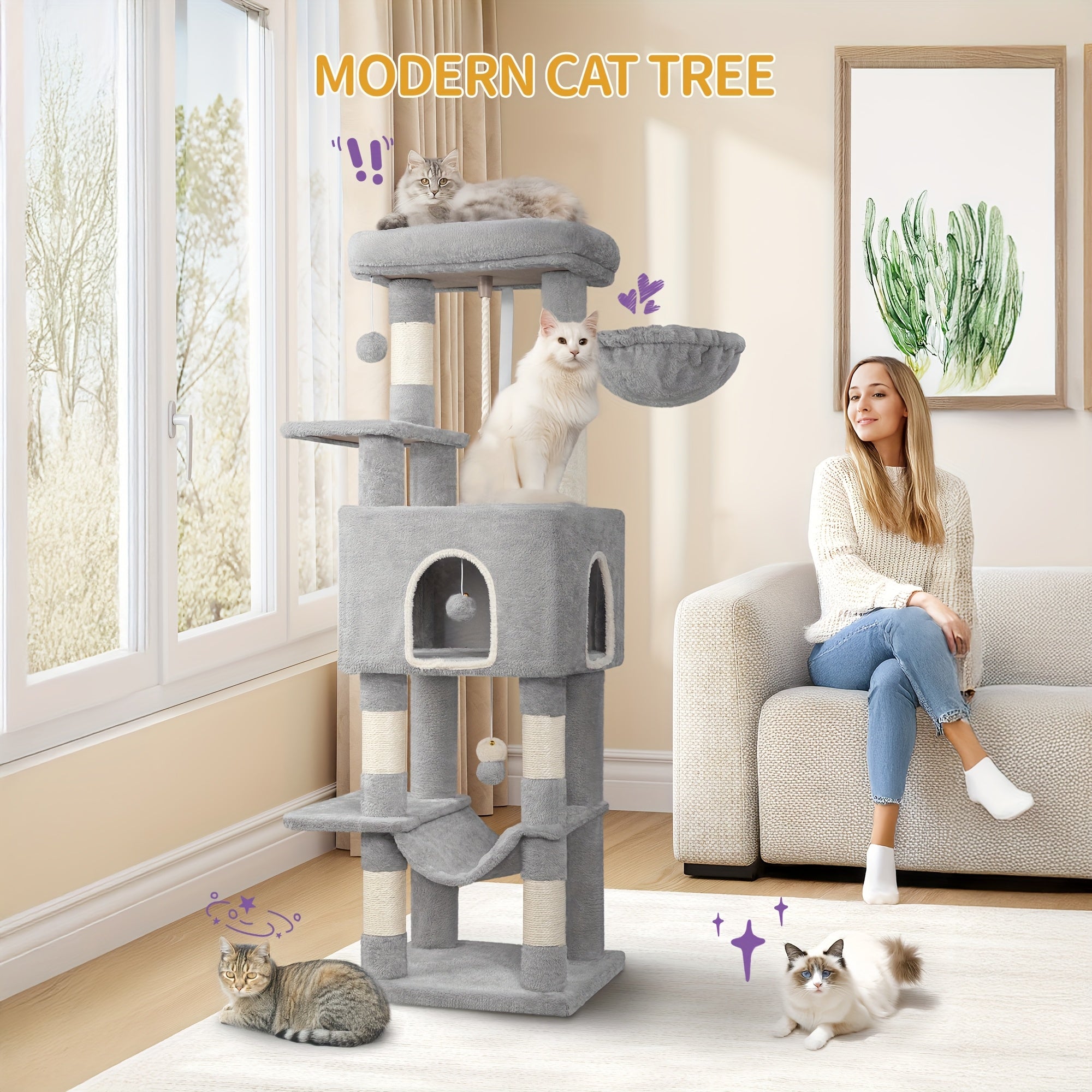 Katzen-Kratzbaum, 149cm für Haustiere und Zuhause – Detailansicht 2