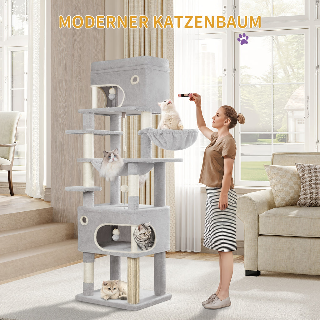 Katzen-Kratzbaum, 178 cm Katzenhaus mit großer Plattform für Zuhause und alle Katzenrassen in Hellgrau – Detailansicht 3