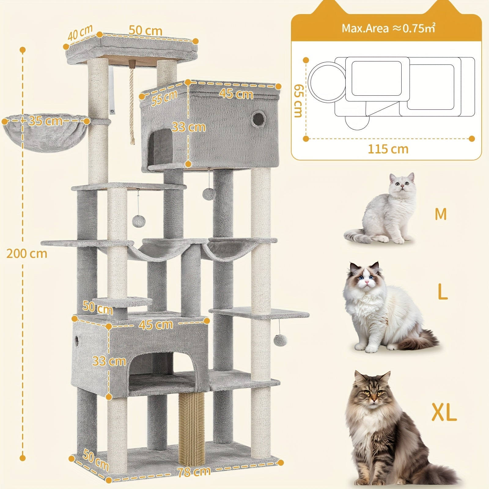Katzen-Kratzbaum, 200cm für Haustiere und Zuhause – Detailansicht 6