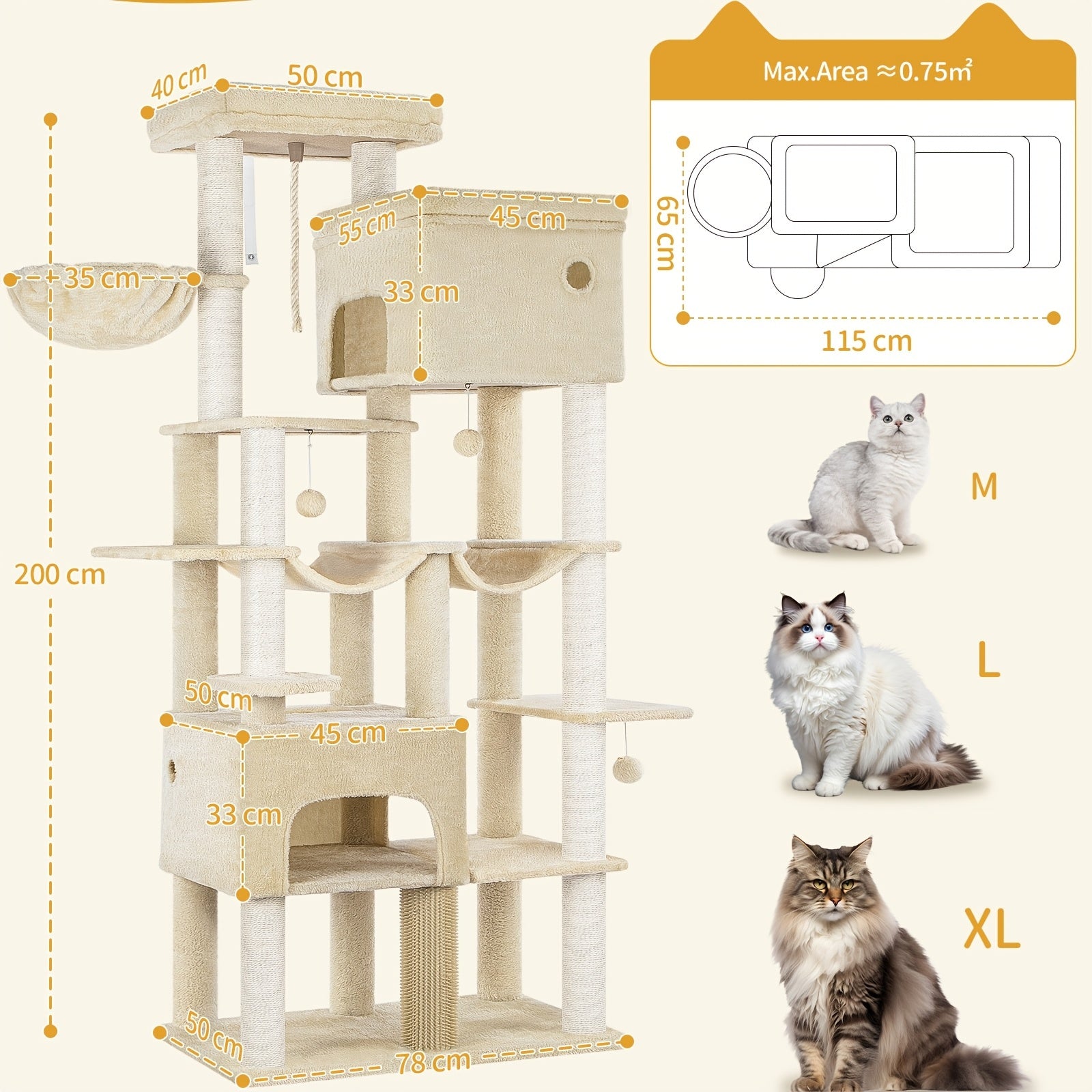 Katzen-Kratzbaum, 200cm für Schlafzimmer und Bett – Detailansicht 3