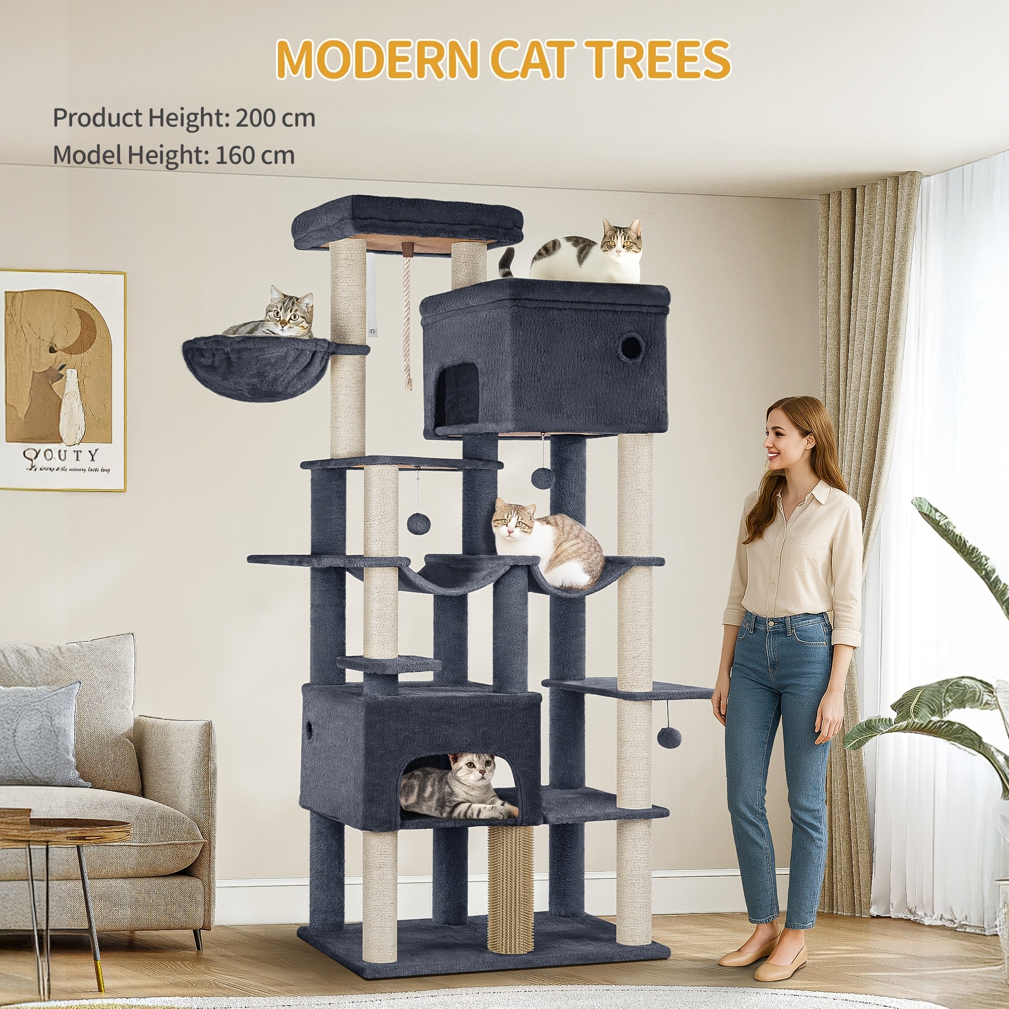 Katzen-Kratzbaum, 200cm für Schlafzimmer und Bett – Detailansicht 5