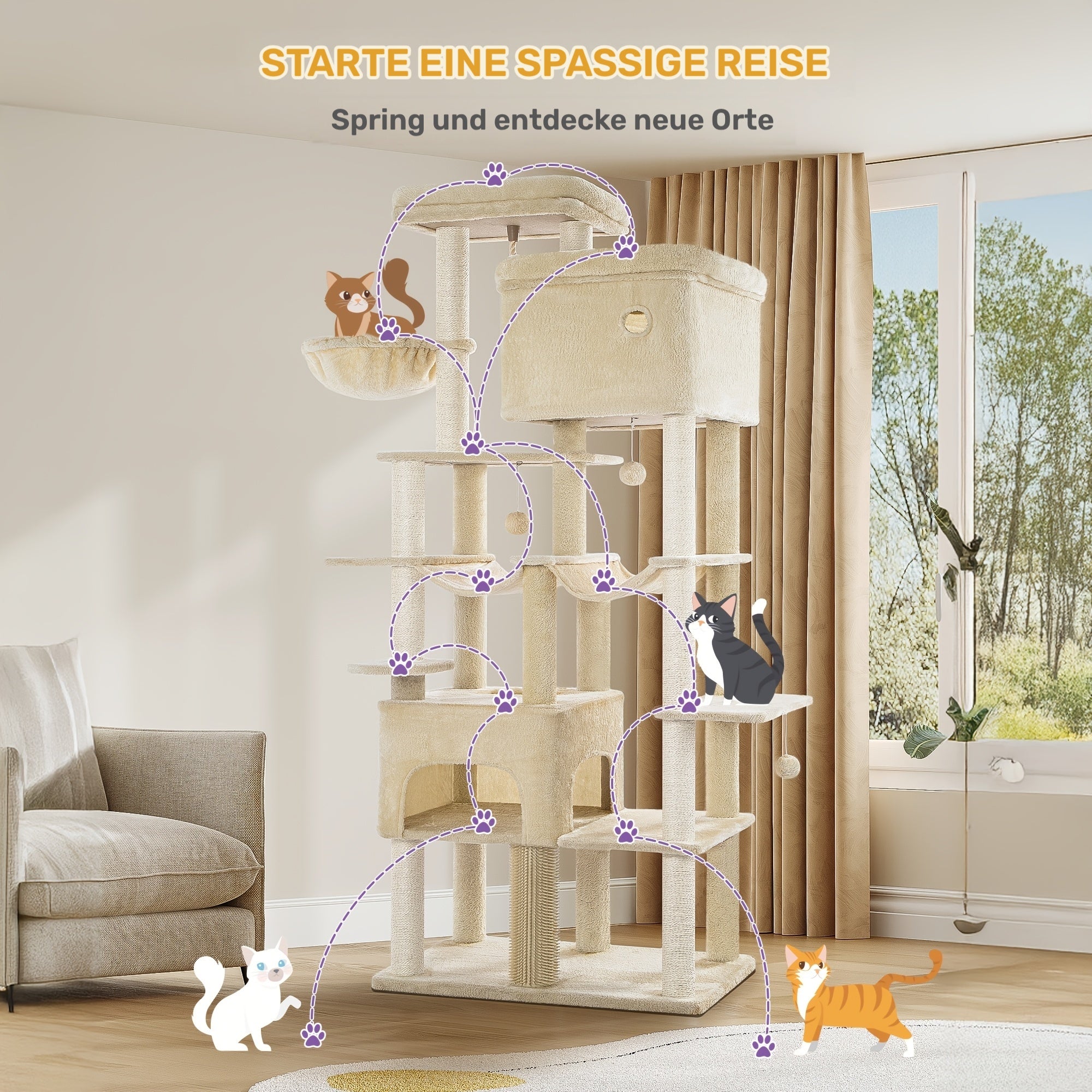 Katzen-Kratzbaum, 200cm für Schlafzimmer und Bett – Detailansicht 6