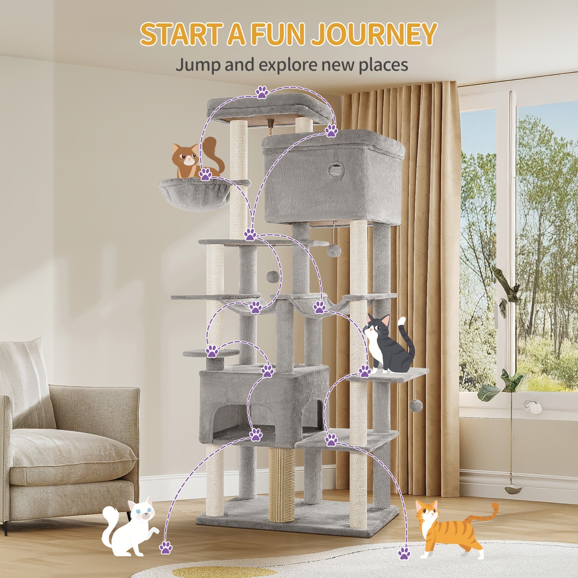 Katzen-Kratzbaum, 200cm für Schlafzimmer und Bett – Detailansicht 9