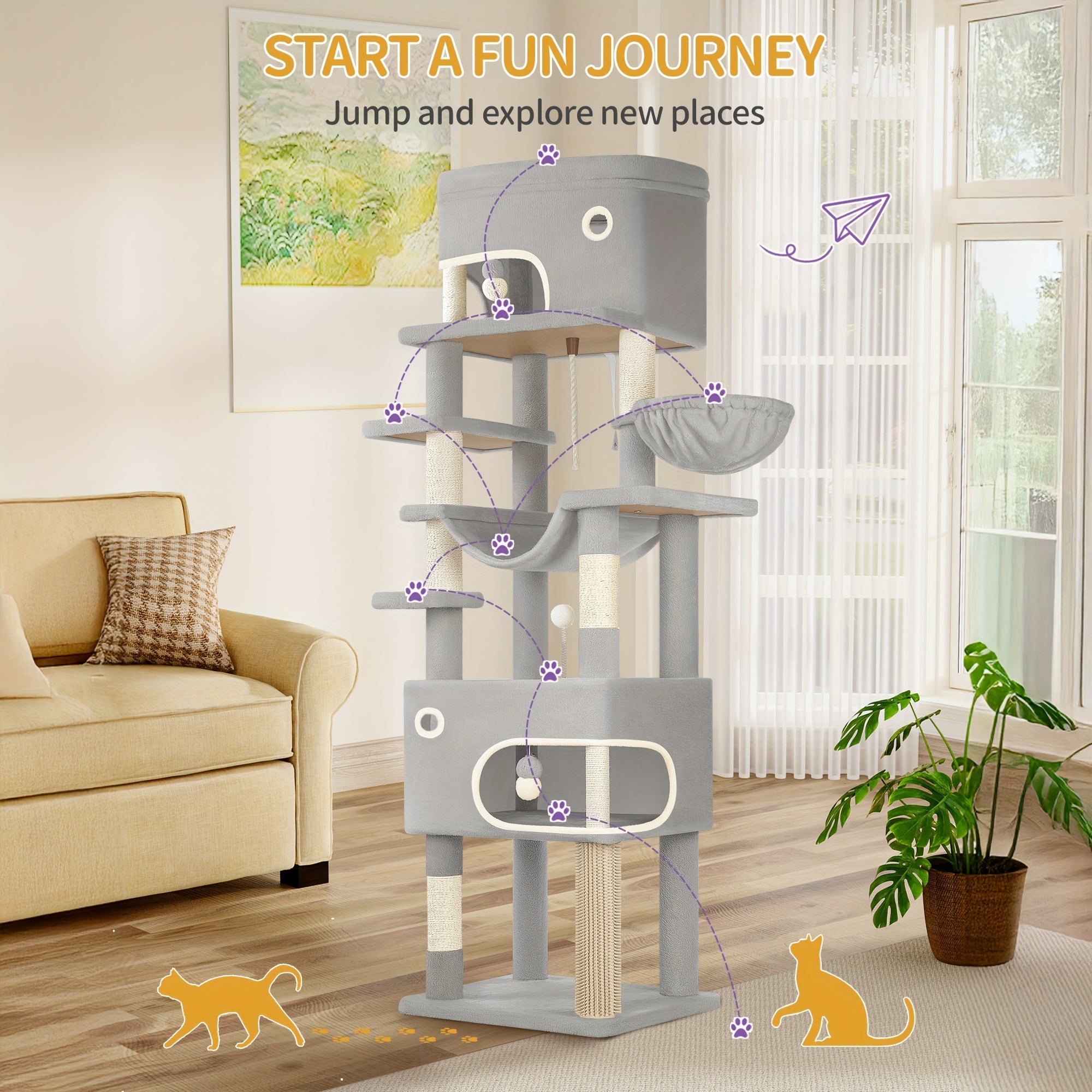 Katzen-Kratzbaum, 203 cm für Haustiere und Zuhause – Detailansicht 2