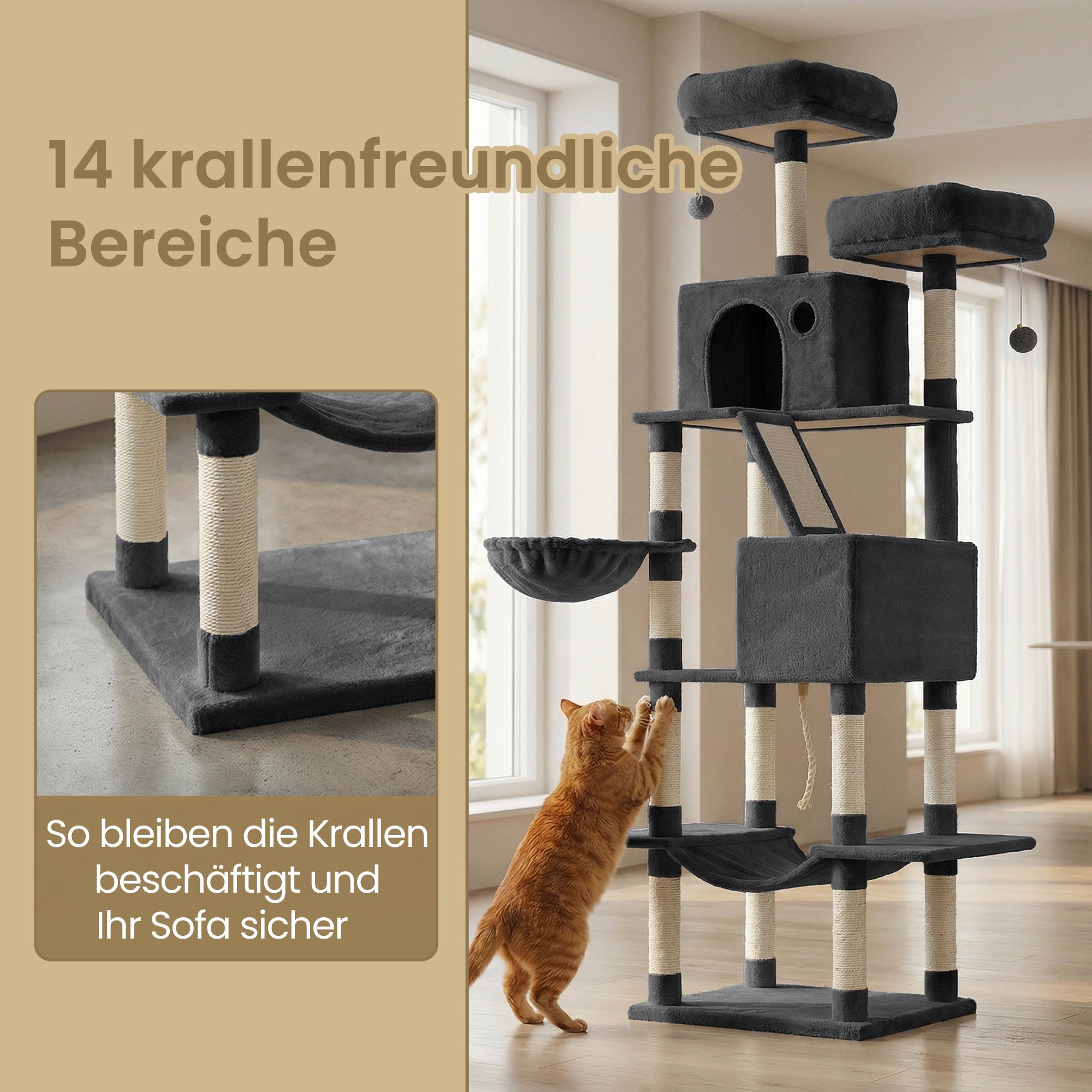 Katzen-Kratzbaum, 206 cm für Haustiere und Zuhause – Detailansicht 7