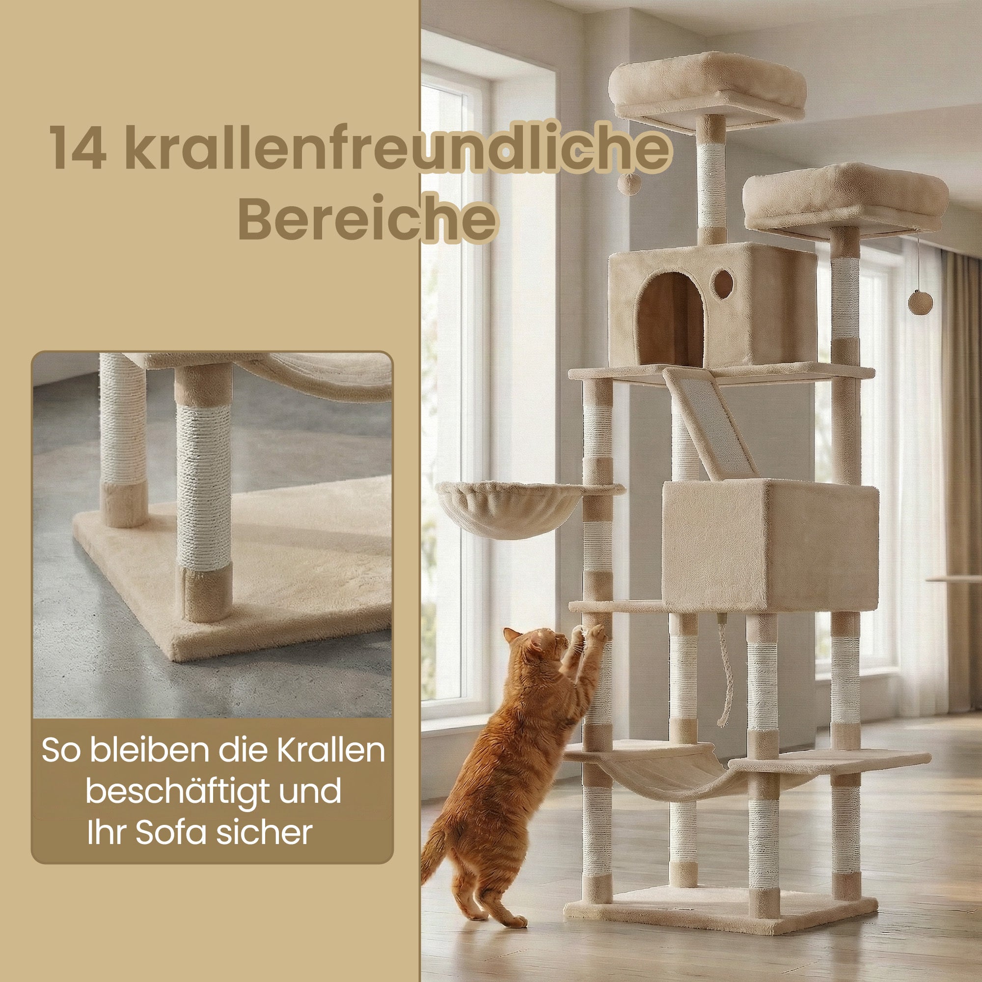 Katzen-Kratzbaum, 206 cm für Haustiere und Zuhause – Detailansicht 30
