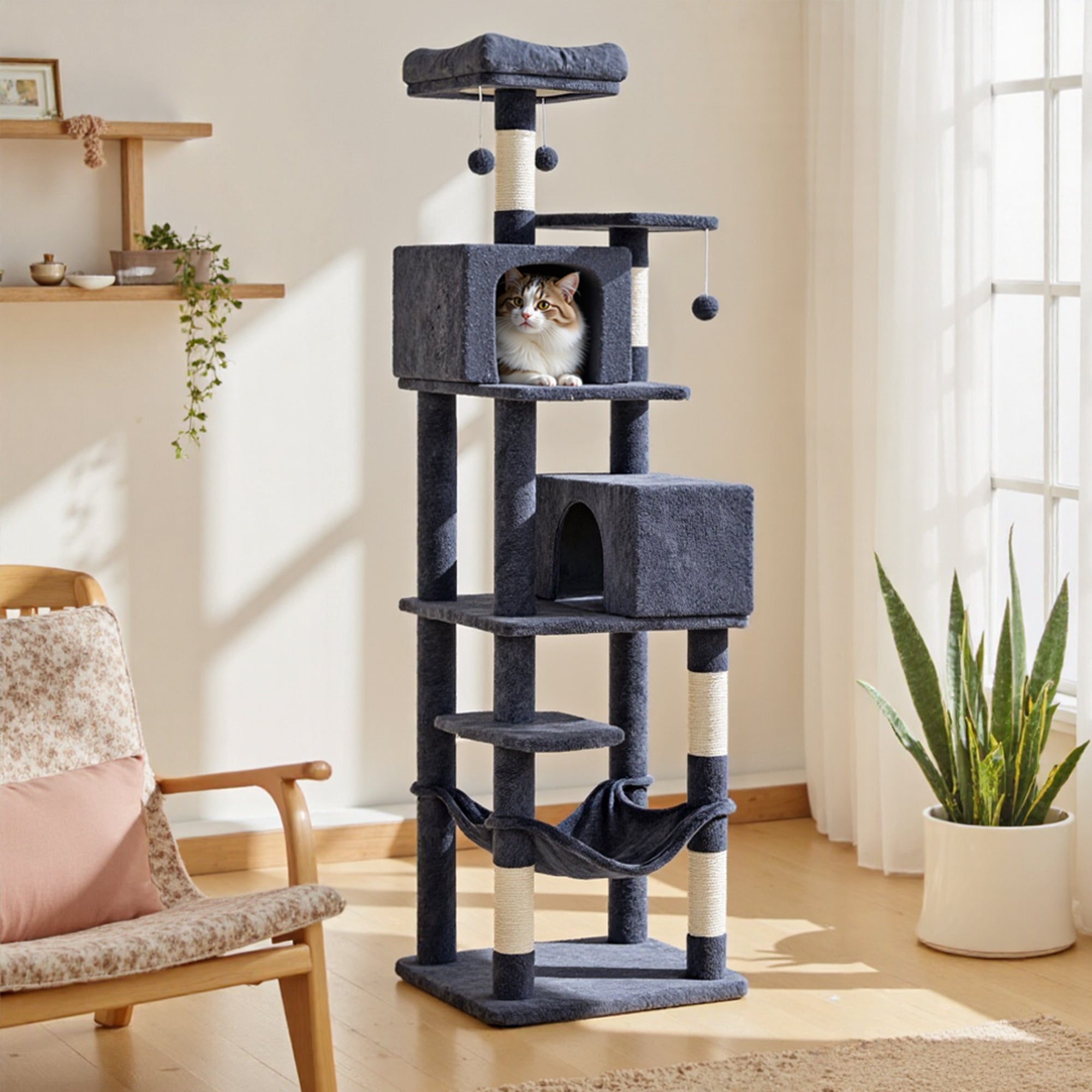 Katzen-Kratzbaum, 206 cm für Haustiere und Zuhause – Detailansicht 42