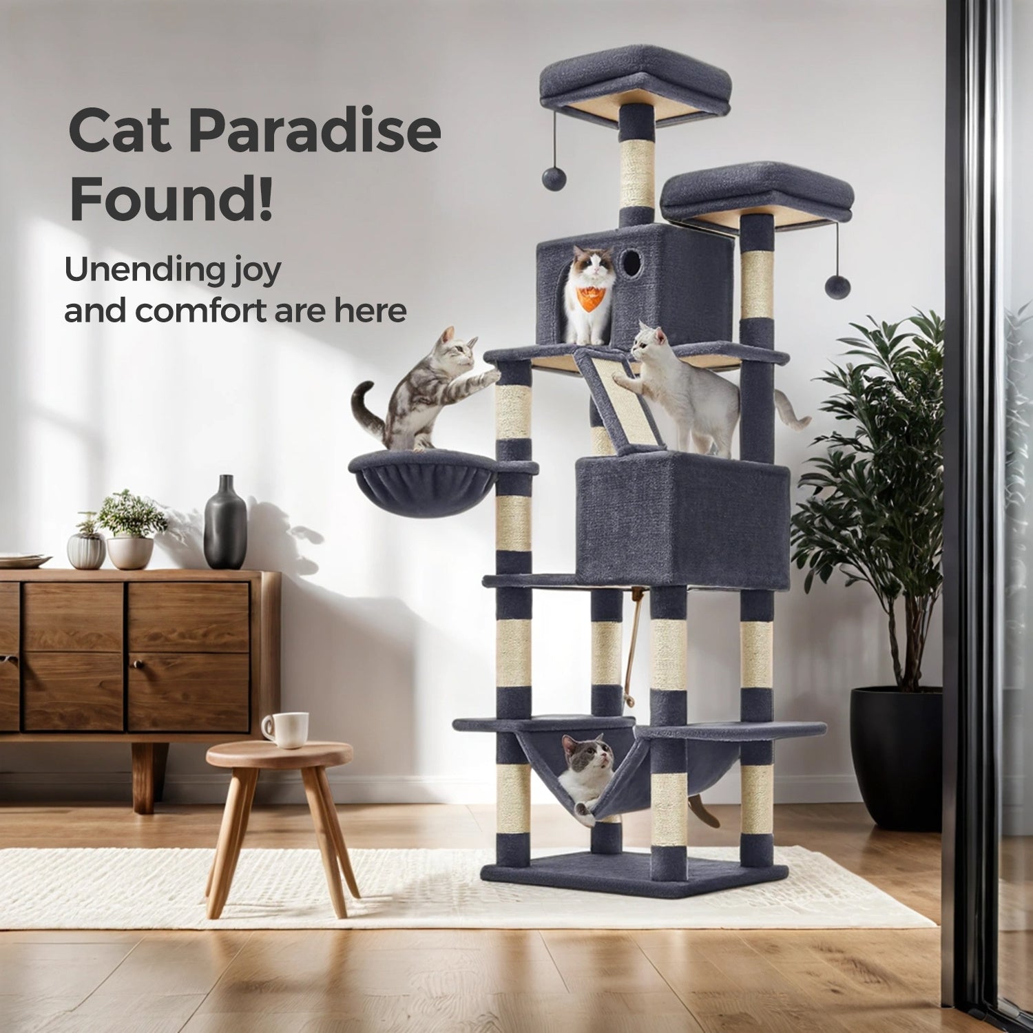 Katzen-Kratzbaum, 206 cm für Haustiere und Zuhause – Detailansicht 44