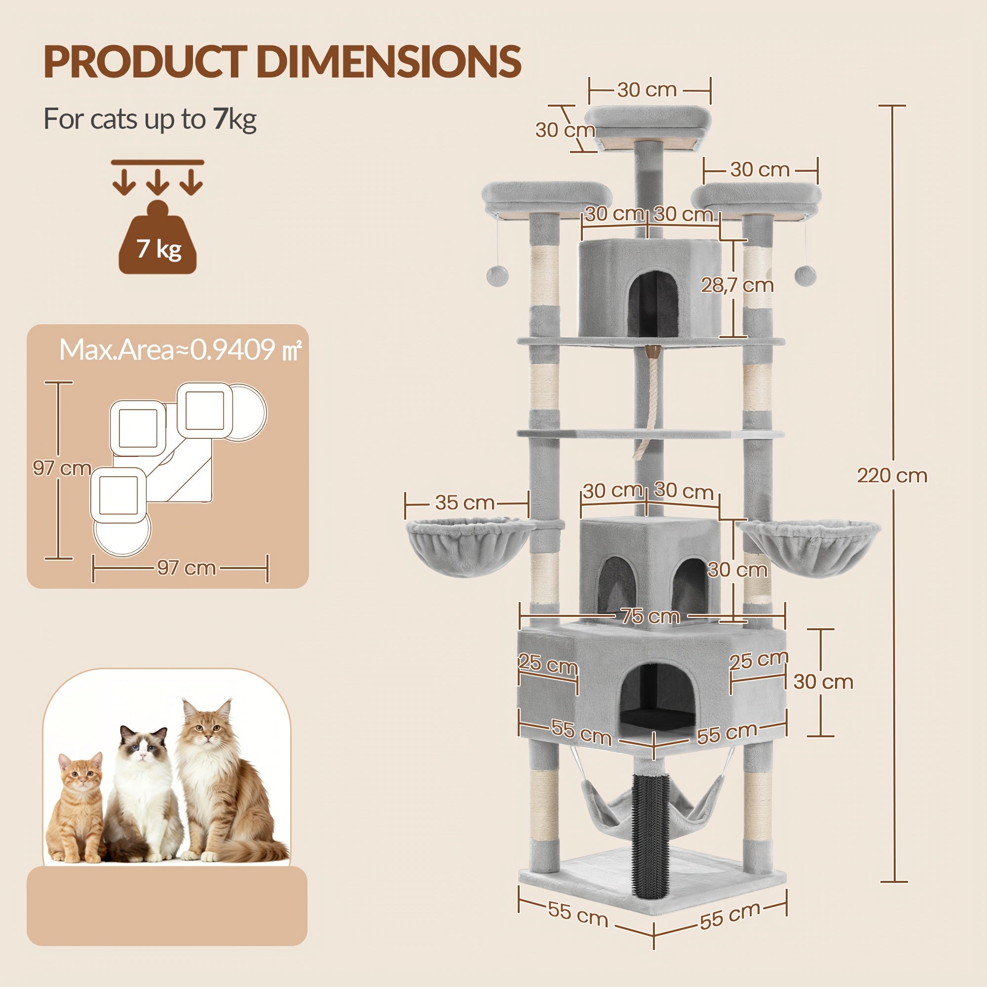 Katzen-Kratzbaum, 220 cm für Haustiere und Zuhause – Detailansicht 8