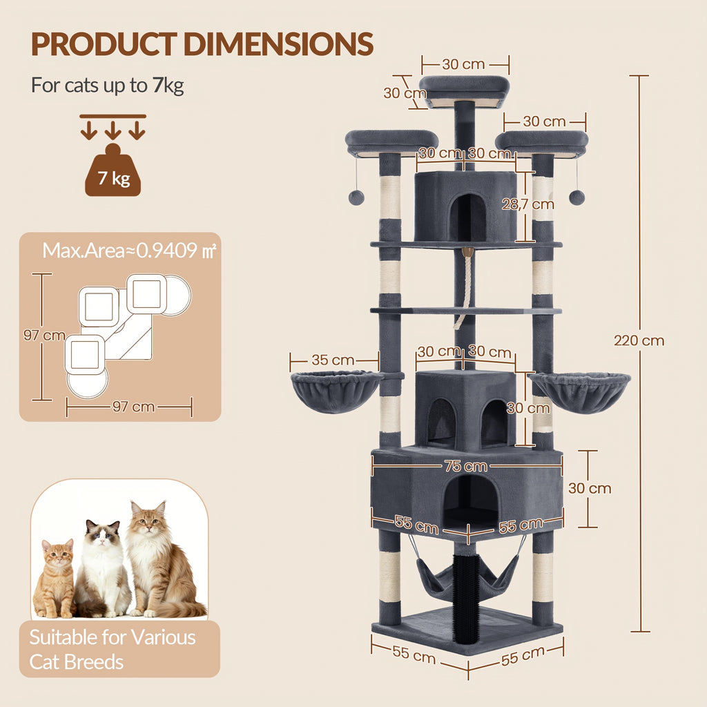 Katzen-Kratzbaum, 220 cm für Haustiere und Zuhause – Detailansicht 12
