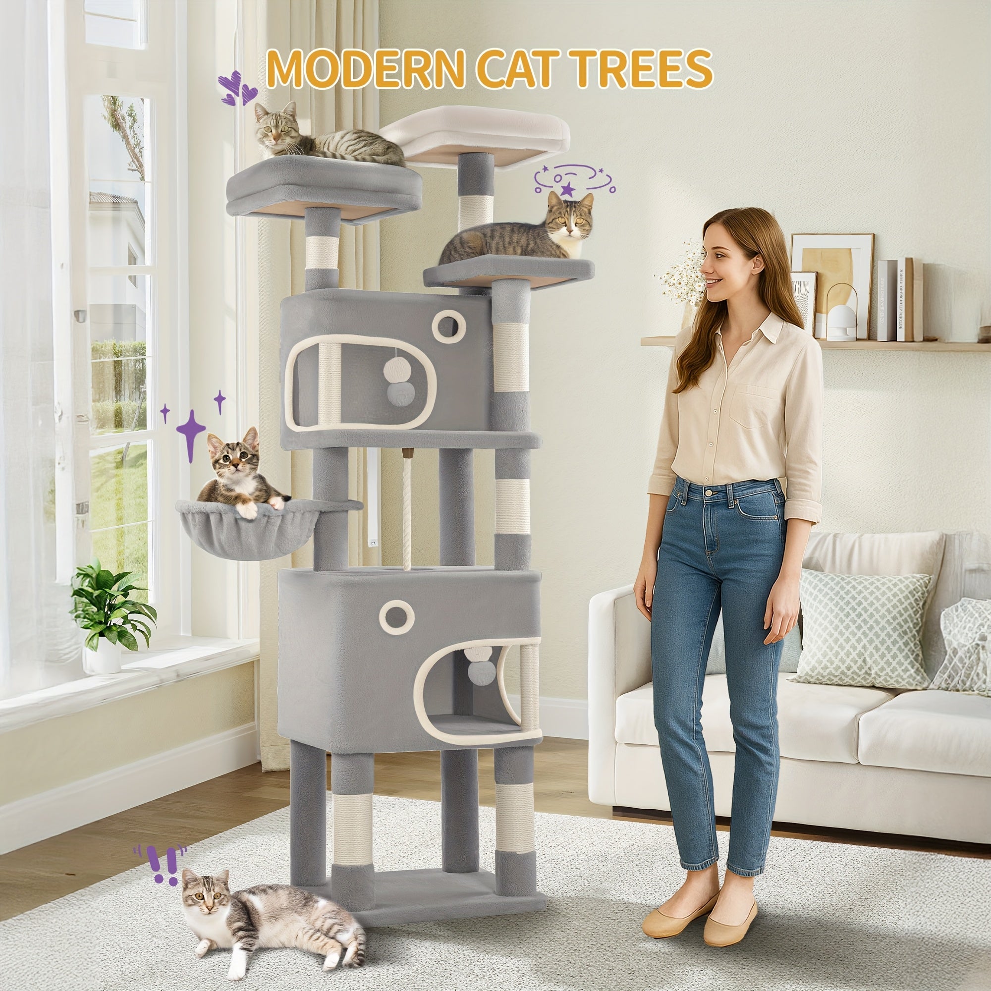Katzen-Kratzbaum, 3 Plattformen für Zuhause und Katzen verschiedener Größen – Detailansicht 5
