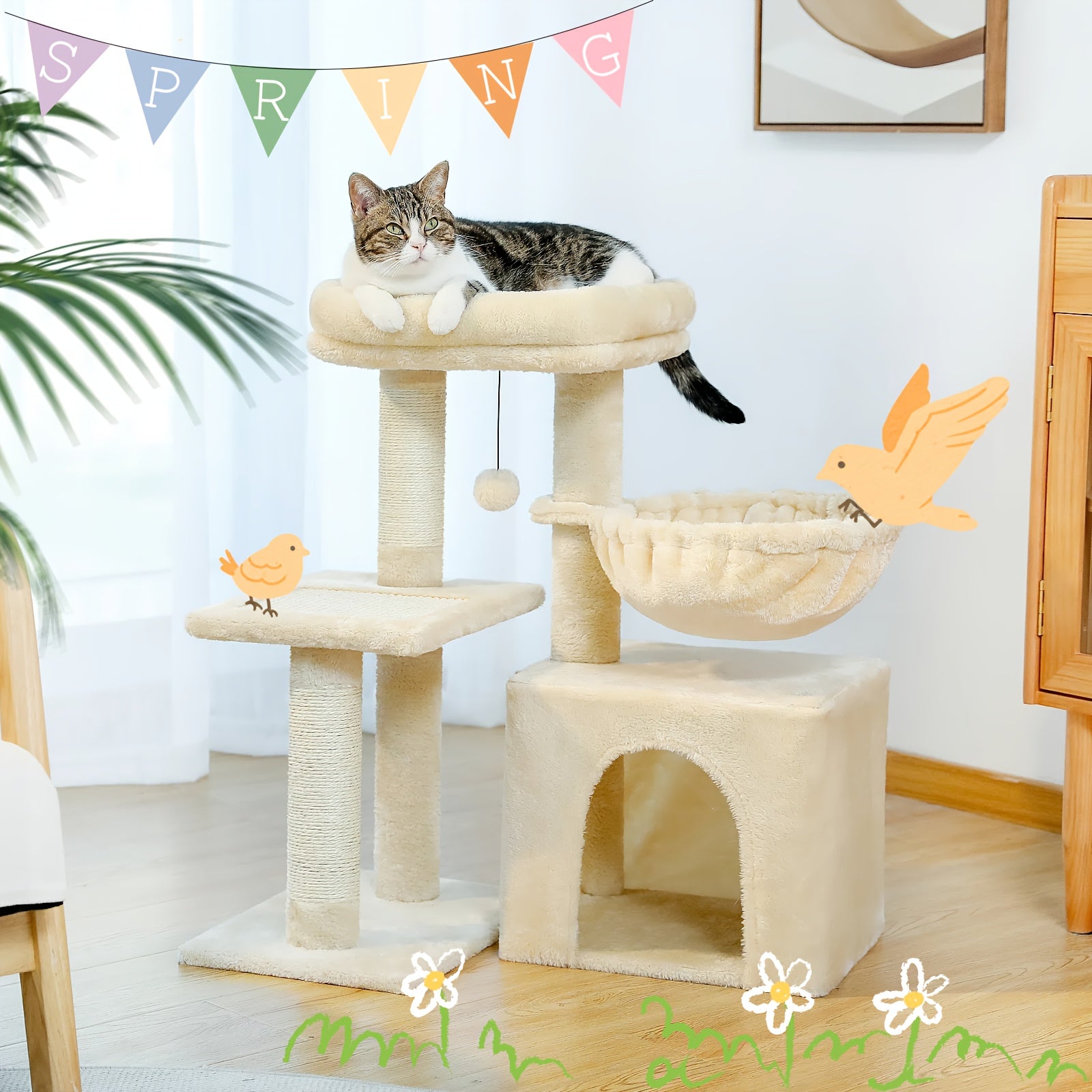 Katzen-Kratzbaum, Beige Farbe für Zuhause – Detailansicht 5