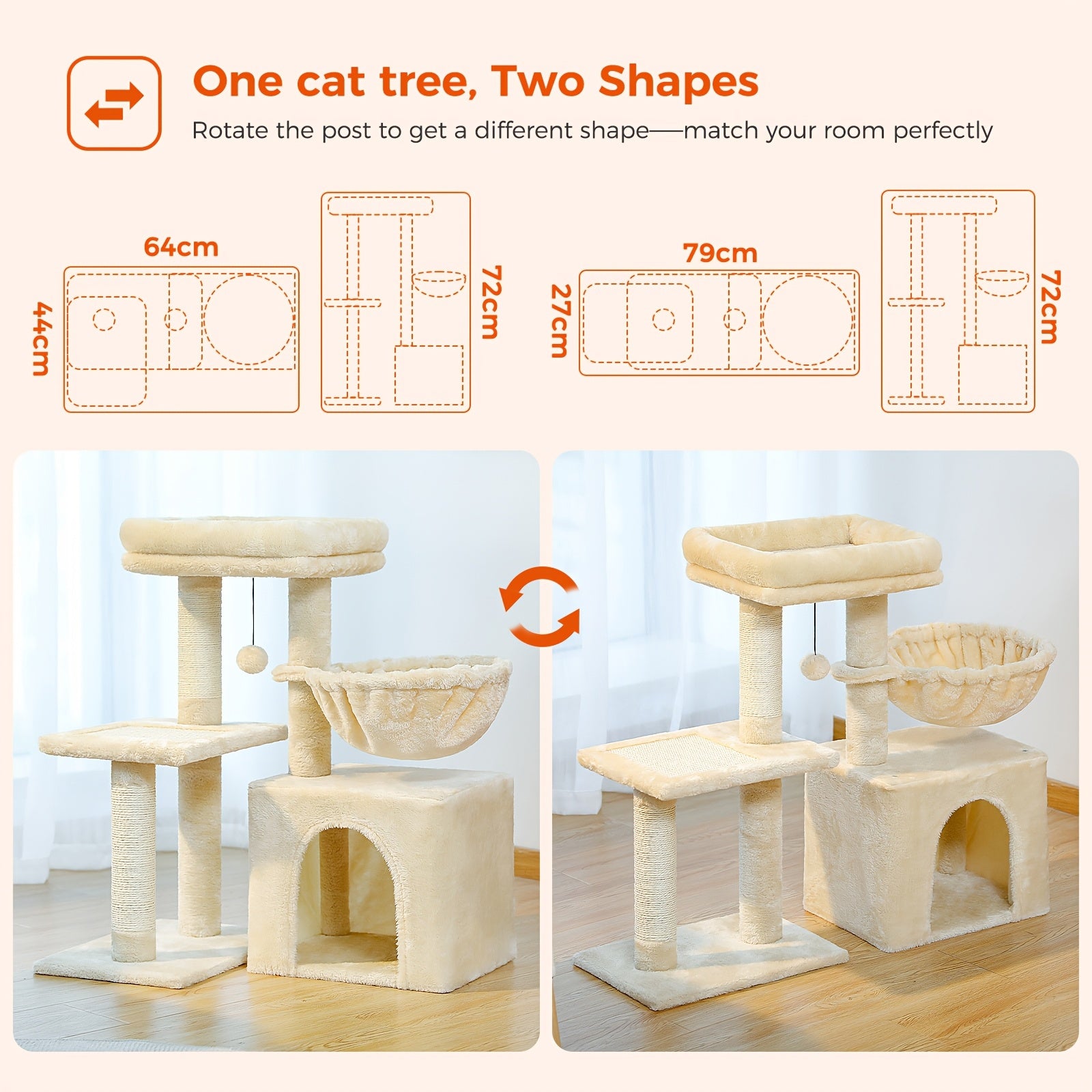 Katzen-Kratzbaum, Beige Farbe für Zuhause – Detailansicht 8