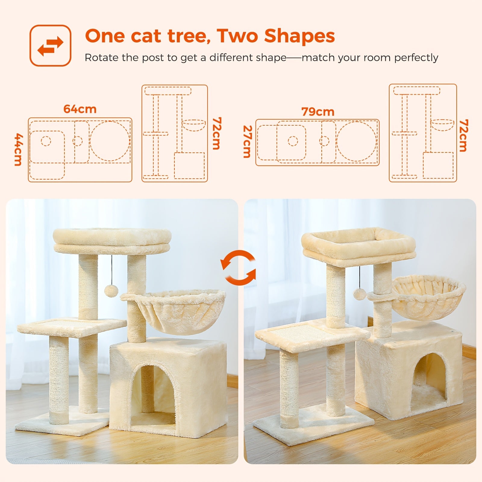 Katzen-Kratzbaum, Beige Farbe für Zuhause – Detailansicht 14
