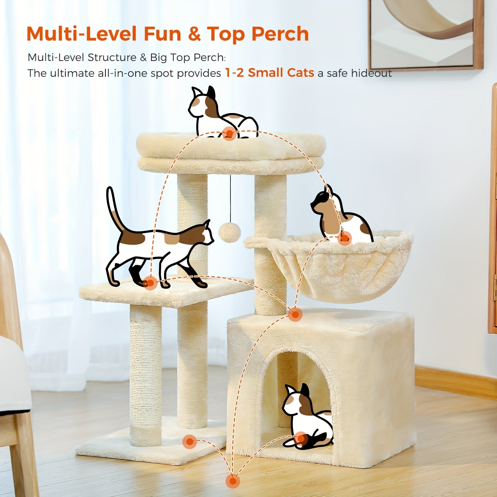 Katzen-Kratzbaum, Beige Farbe für Zuhause – Detailansicht 15
