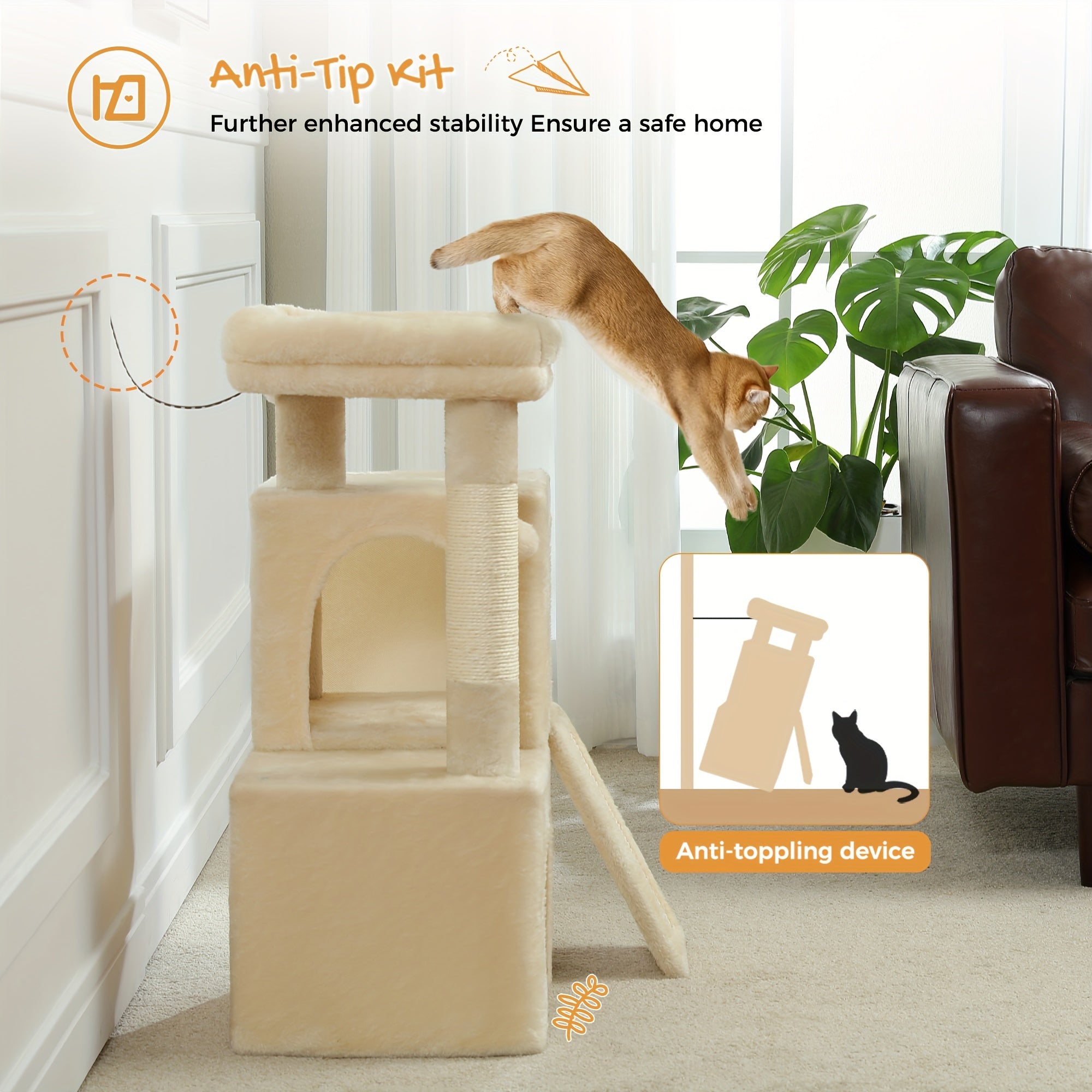 Katzen-Kratzbaum, Beige Farbe für Zuhause und Haustiere – Detailansicht 9