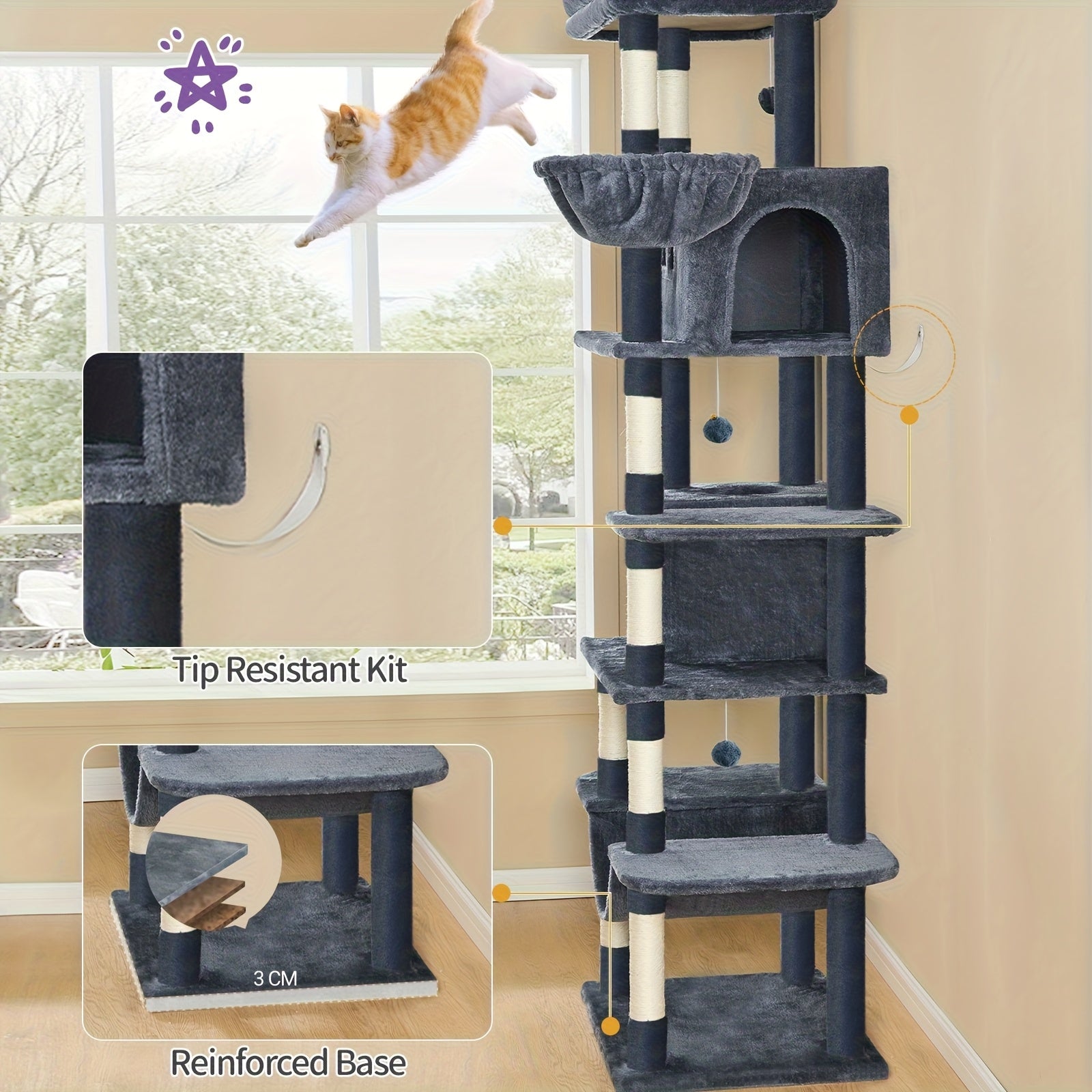 Katzen-Kratzbaum, Dunkelgrau für Zuhause – Detailansicht 6