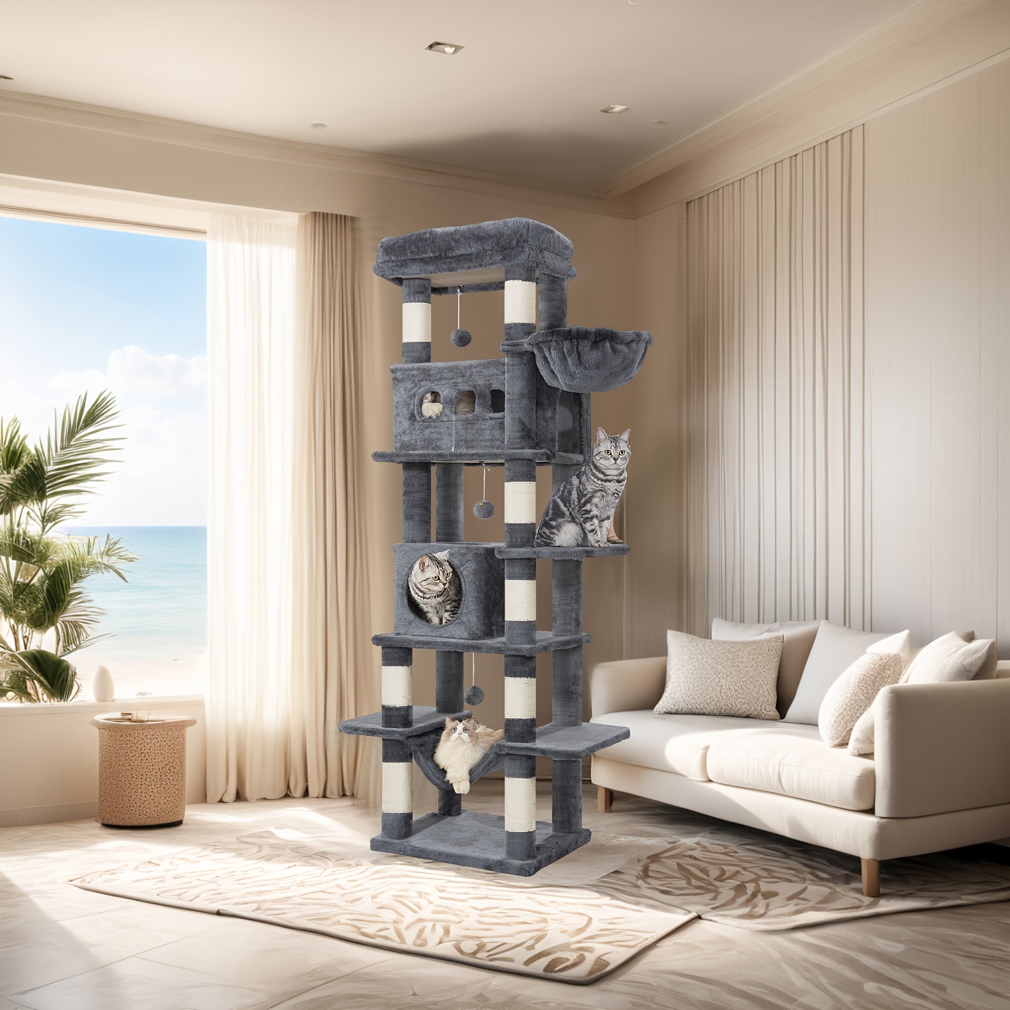 Katzen-Kratzbaum, Grau für Haustiere – Hauptansicht